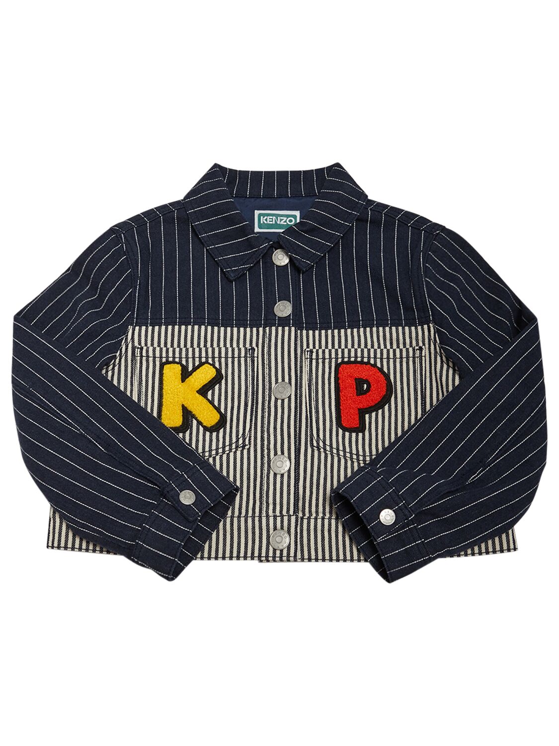 Kenzo Kids' Striped Cotton Denim Jacket In Blue