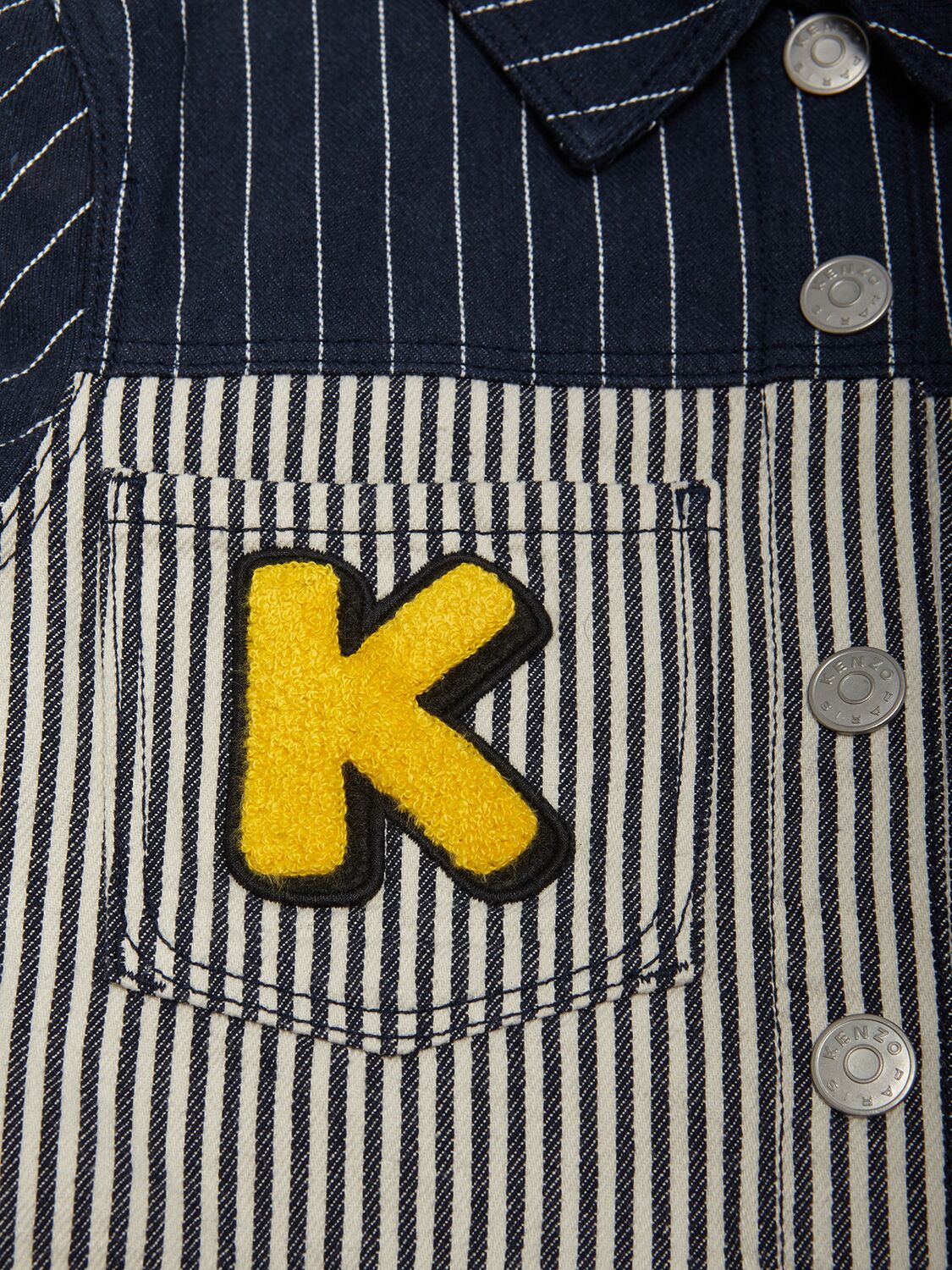 Shop Kenzo Striped Cotton Denim Jacket In Navy