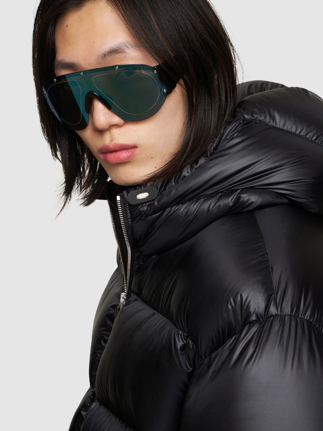 Shop Moncler Rapide Shield Sunglasses In Shiny Black