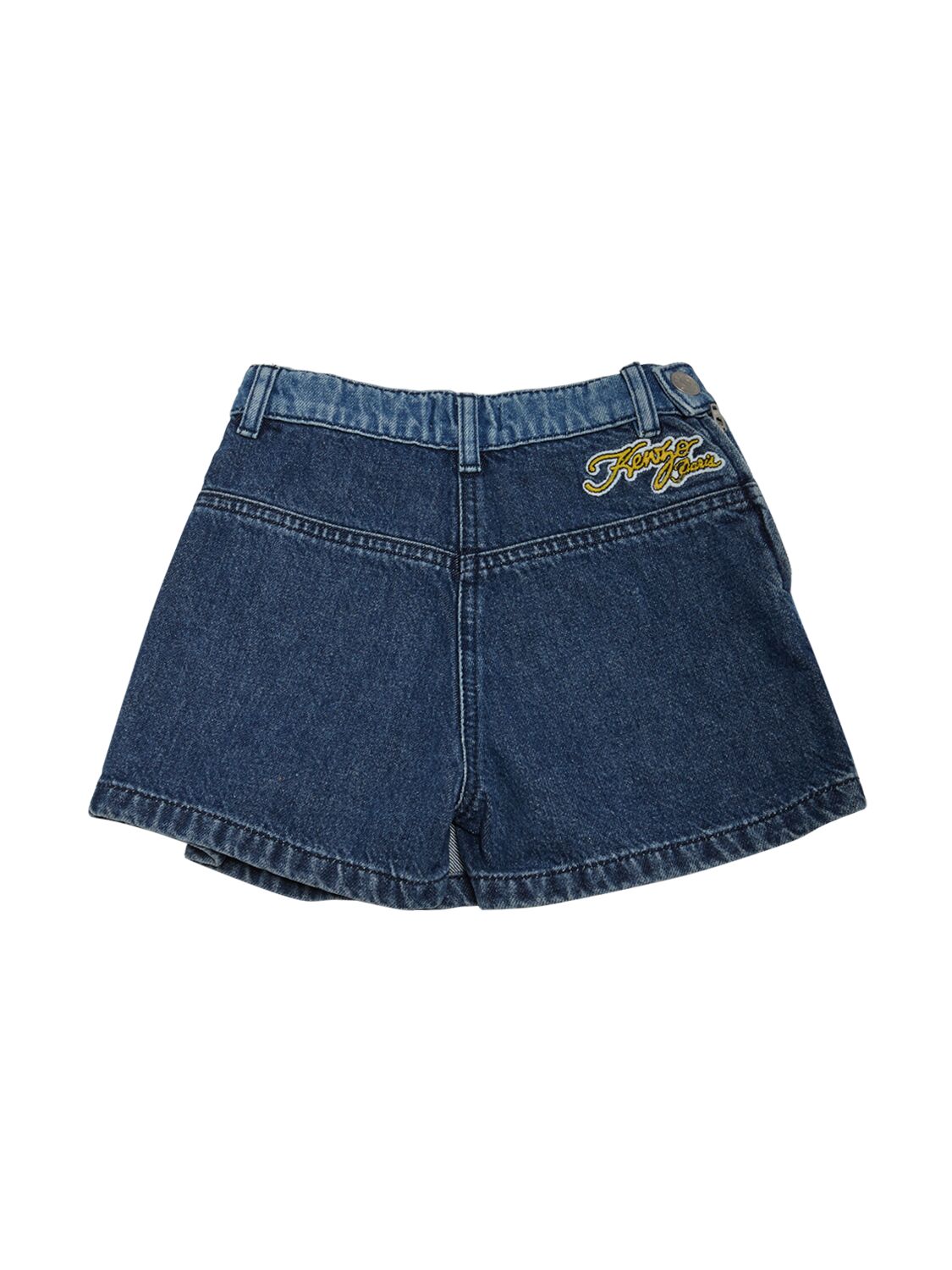 Shop Kenzo Cotton Denim Shorts W/ Logo Patch