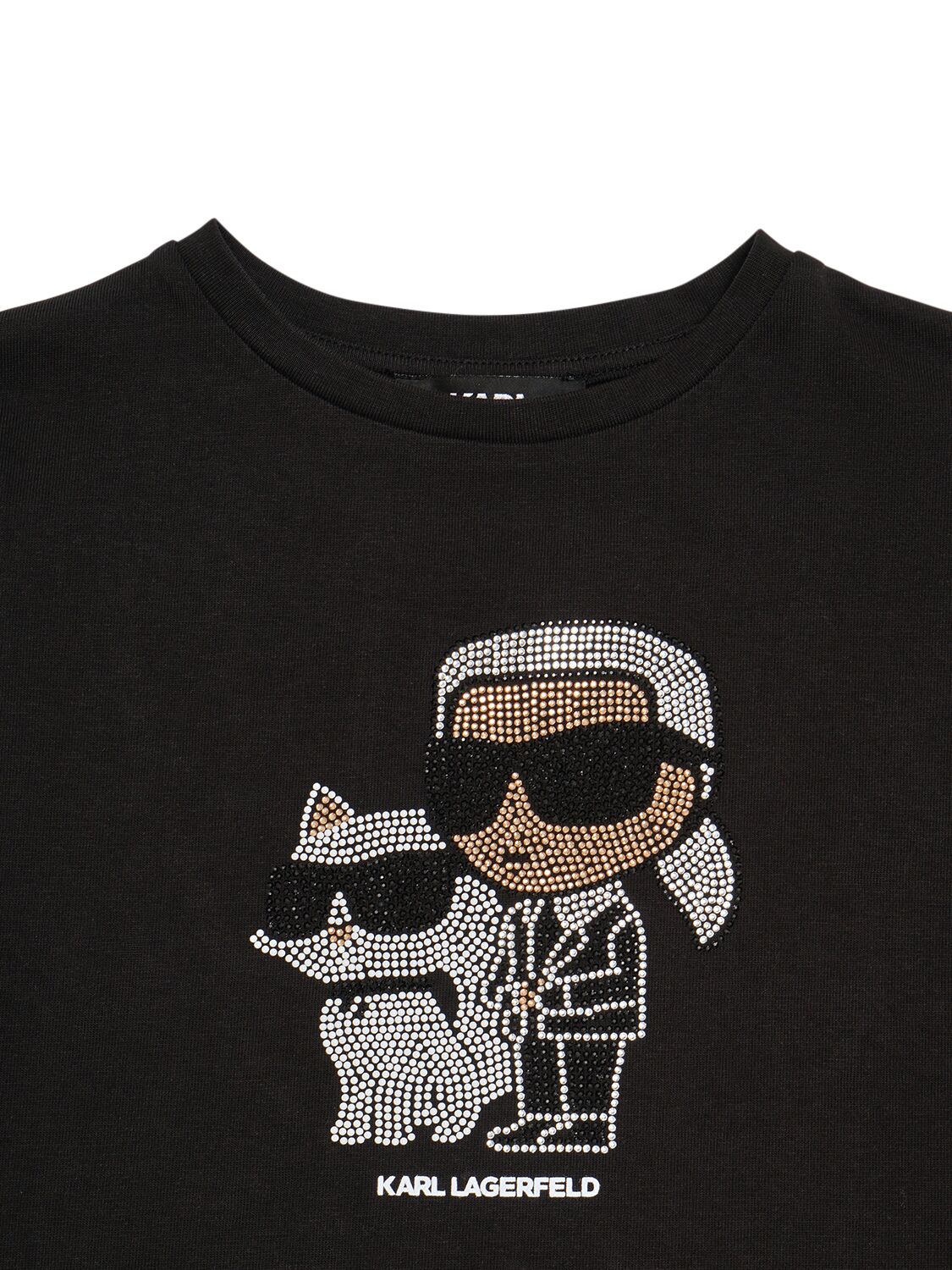 Shop Karl Lagerfeld Embellished Cotton Jersey T-shirt In Black