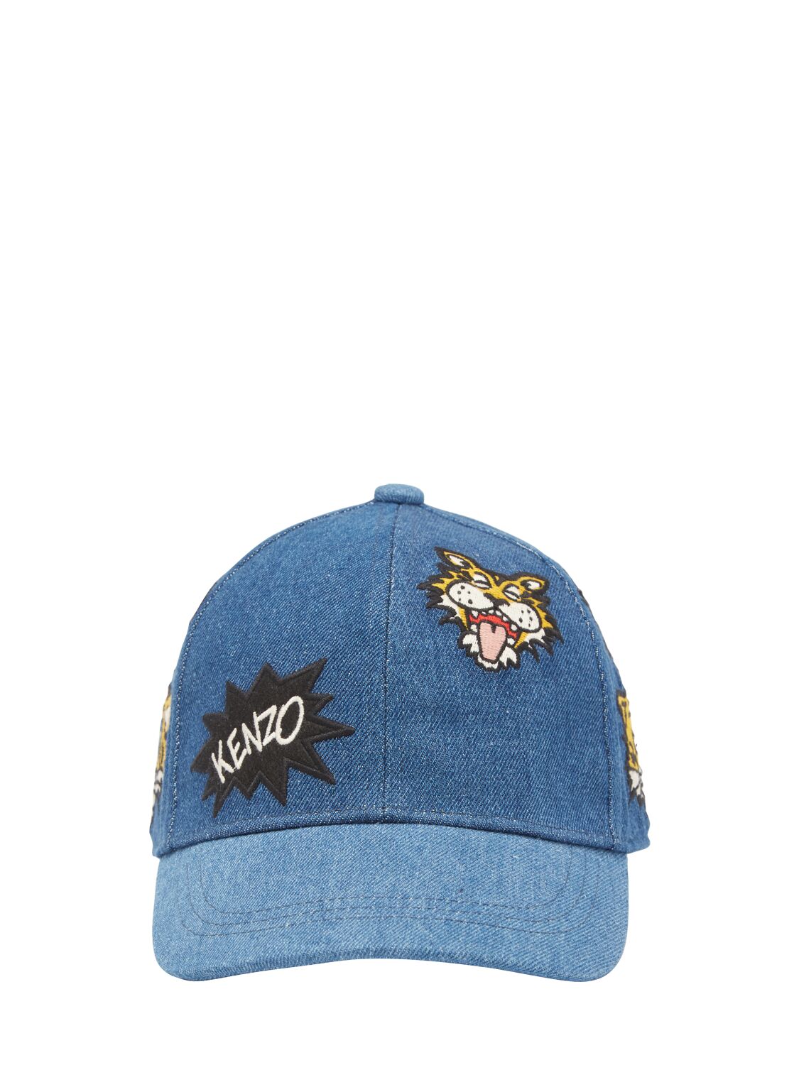 Kenzo Kids' Cotton Denim Baseball Hat In Light Grey