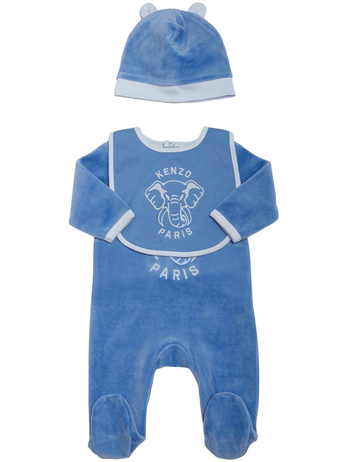 Kenzo Babies' Cotton Blend Romper, Hat & Bib In Blue