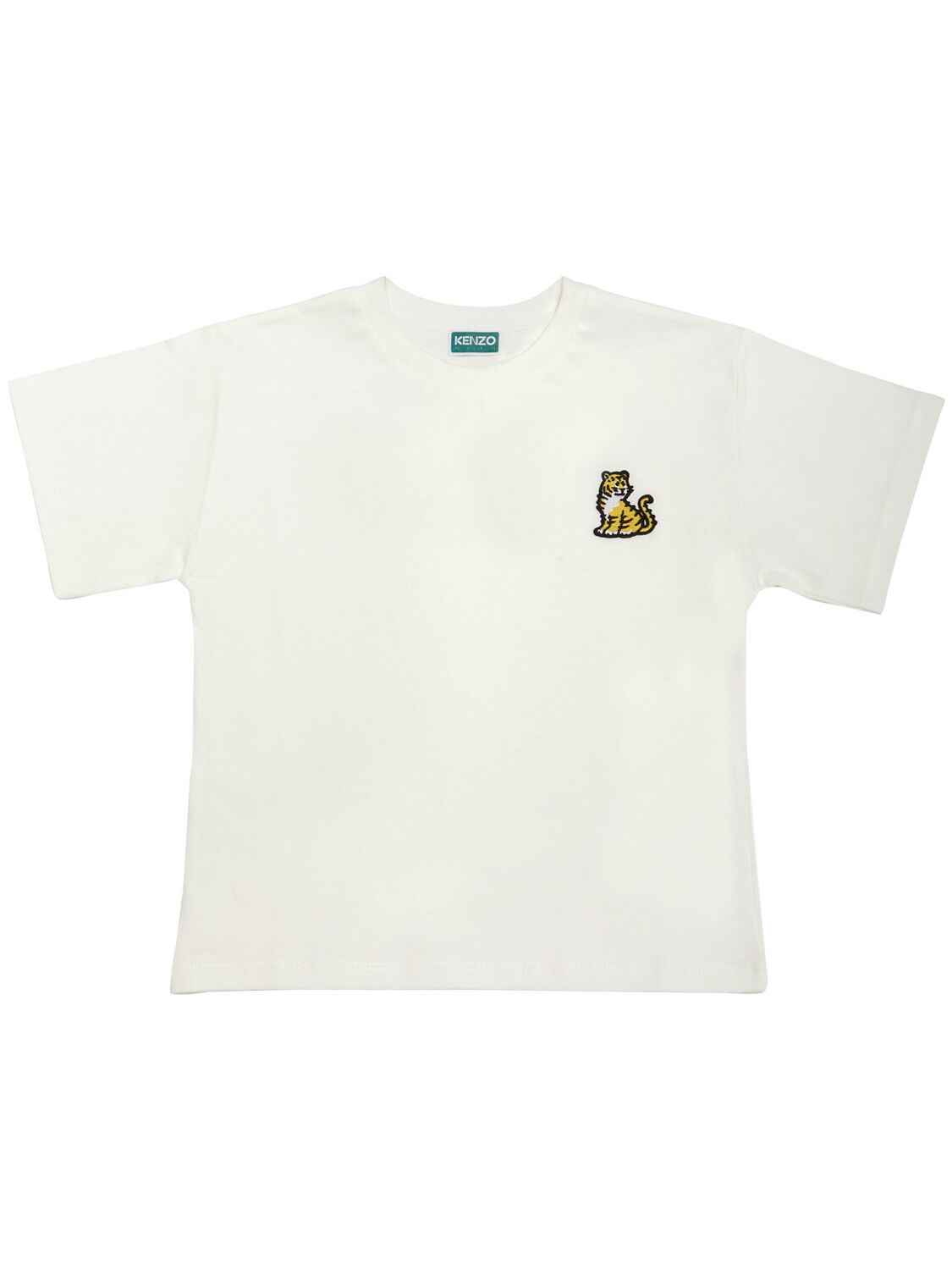 Kenzo Kids' Logo刺绣棉质平纹针织t恤 In White