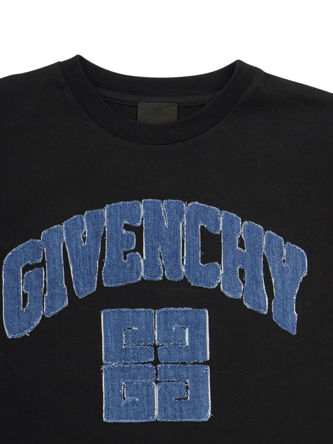 Shop Givenchy Cotton Jersey T-shirt W/ Denim Logo In Black