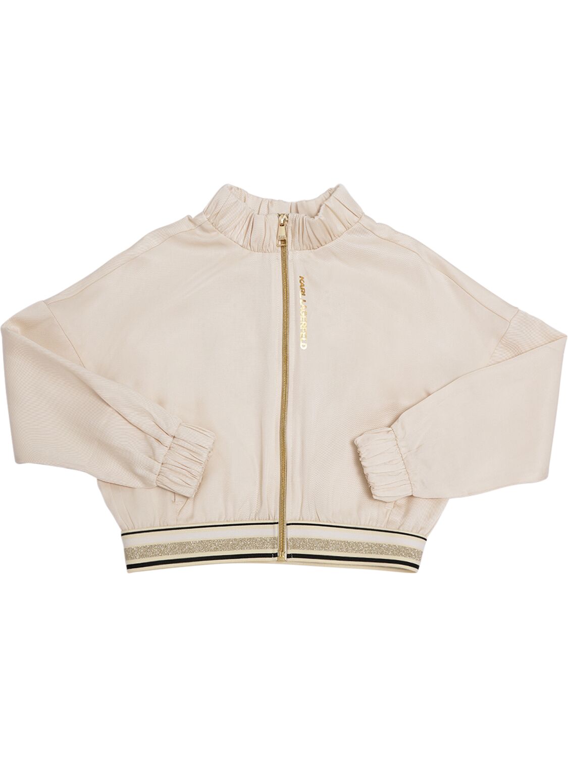 Karl Lagerfeld Kids' Embellished Cotton Varsity Jacket In Beige