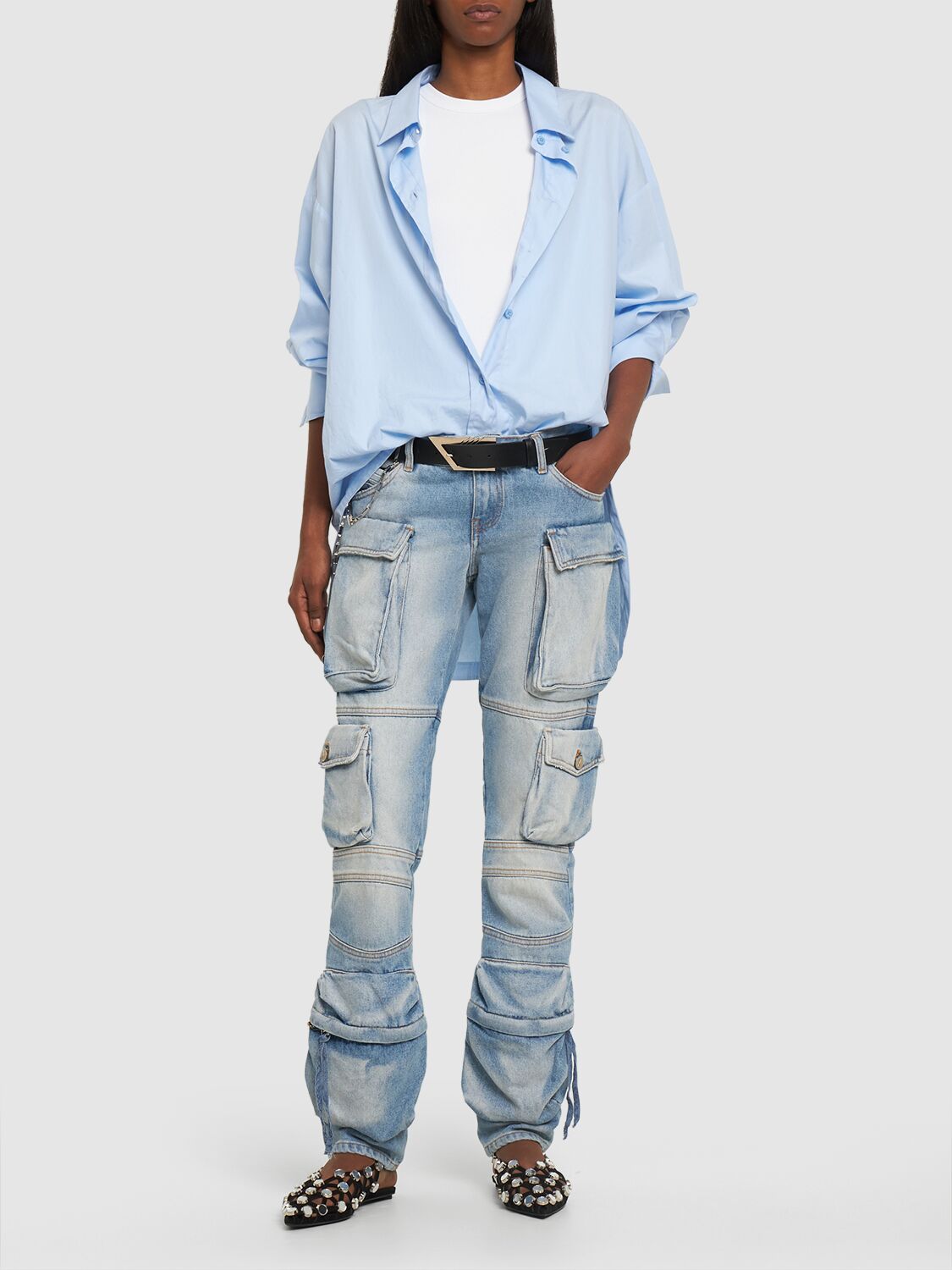 Attico Essie Flared Cargo Pants In Light Blue