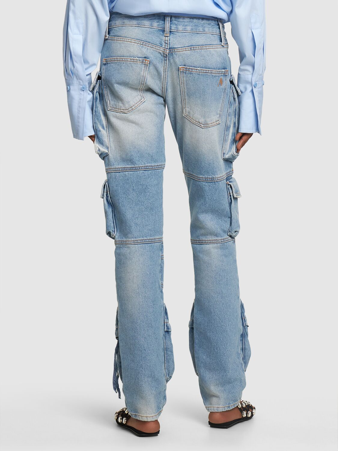 Shop Attico Essie Denim Low Waist Cargo Jeans In Light Blue