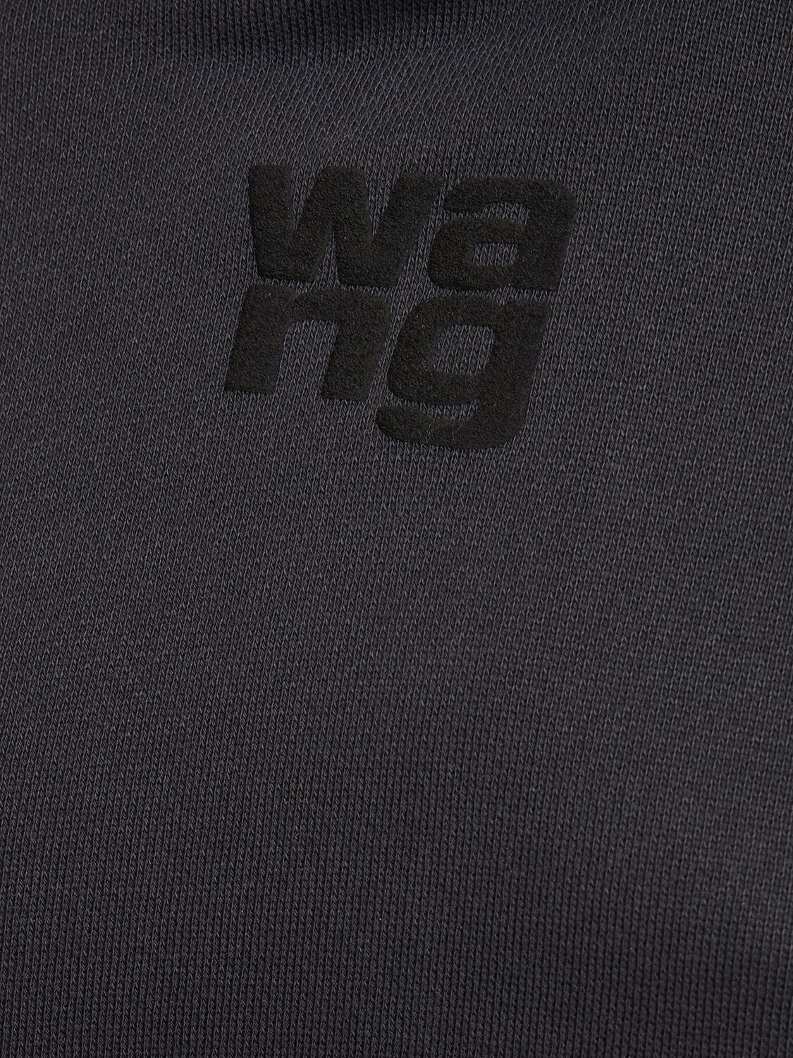 Shop Alexander Wang Essential Terry Cotton Hoodie W/ Logo In Dark Grey