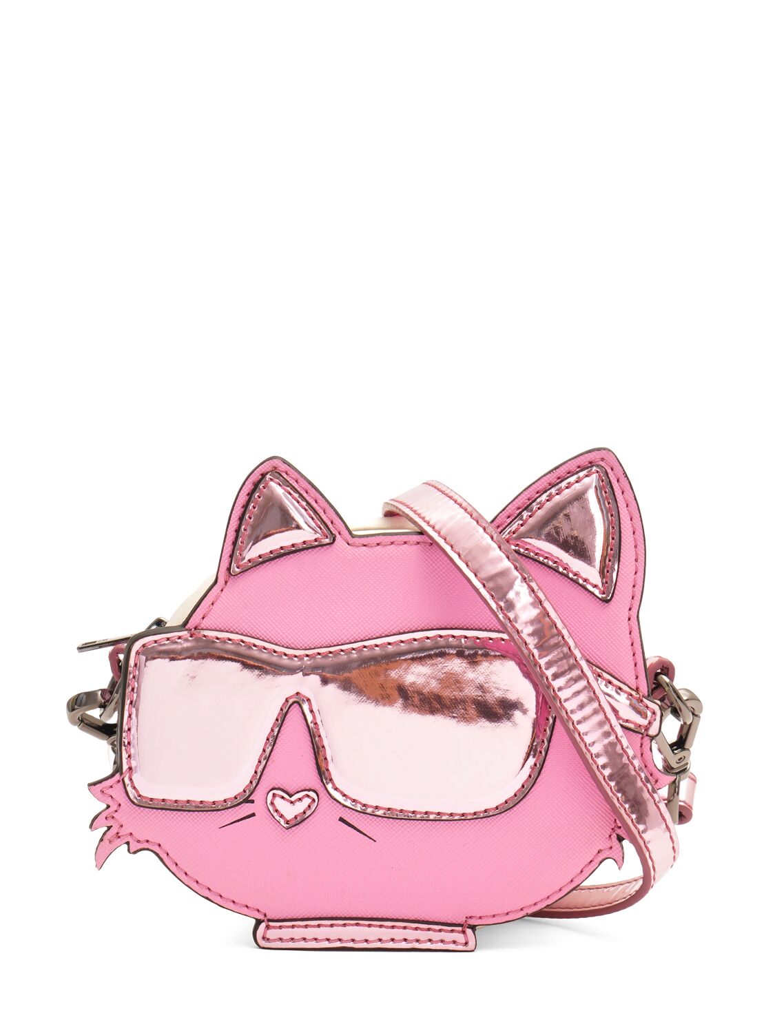 Karl Lagerfeld Kids' Cat Shaped Coated Poly Shoulder Bag In Metallic Pink