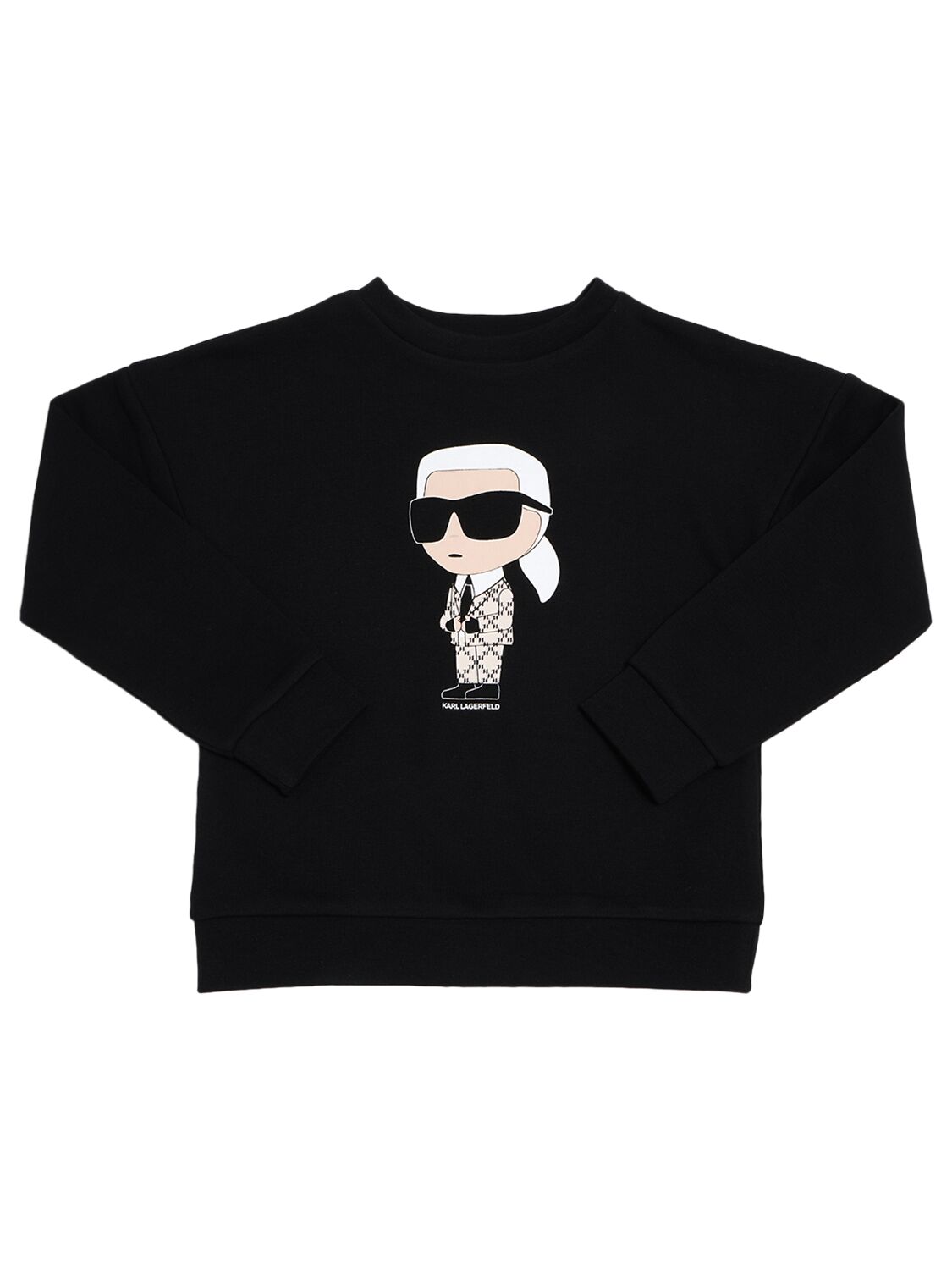 Karl Lagerfeld Kids' Cotton Blend Crewneck Sweatshirt In Black