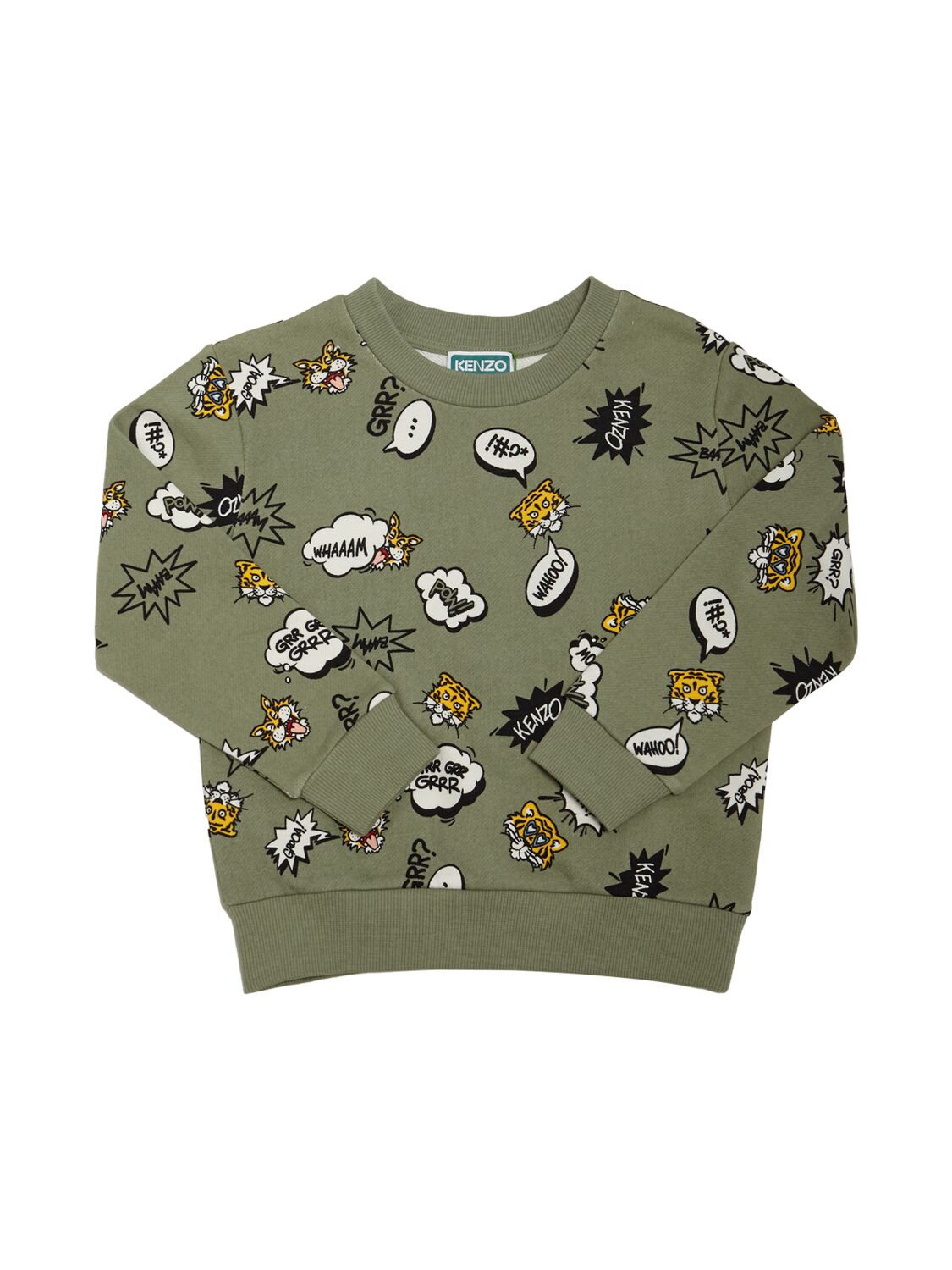 Kenzo Kids' Printed Cotton Crewneck Sweatshirt In Khaki