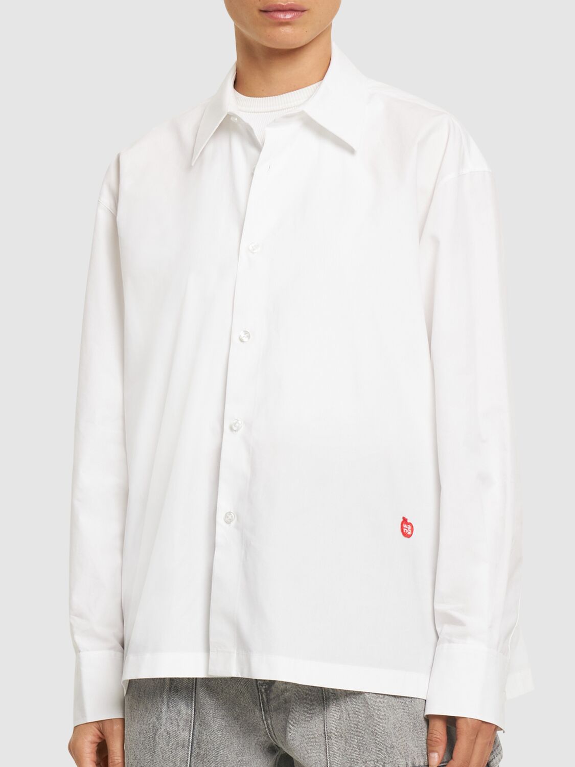 Shop Alexander Wang Button Up Cotton Shirt W/ Logo In White