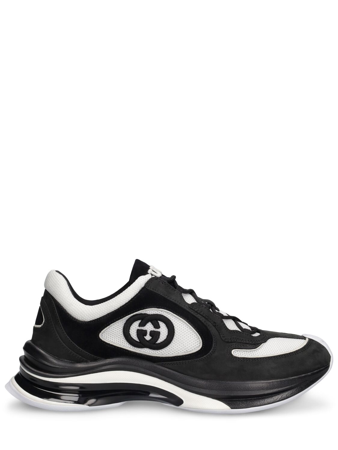 Gucci 62毫米 Run Premium皮革运动鞋 In Black,white