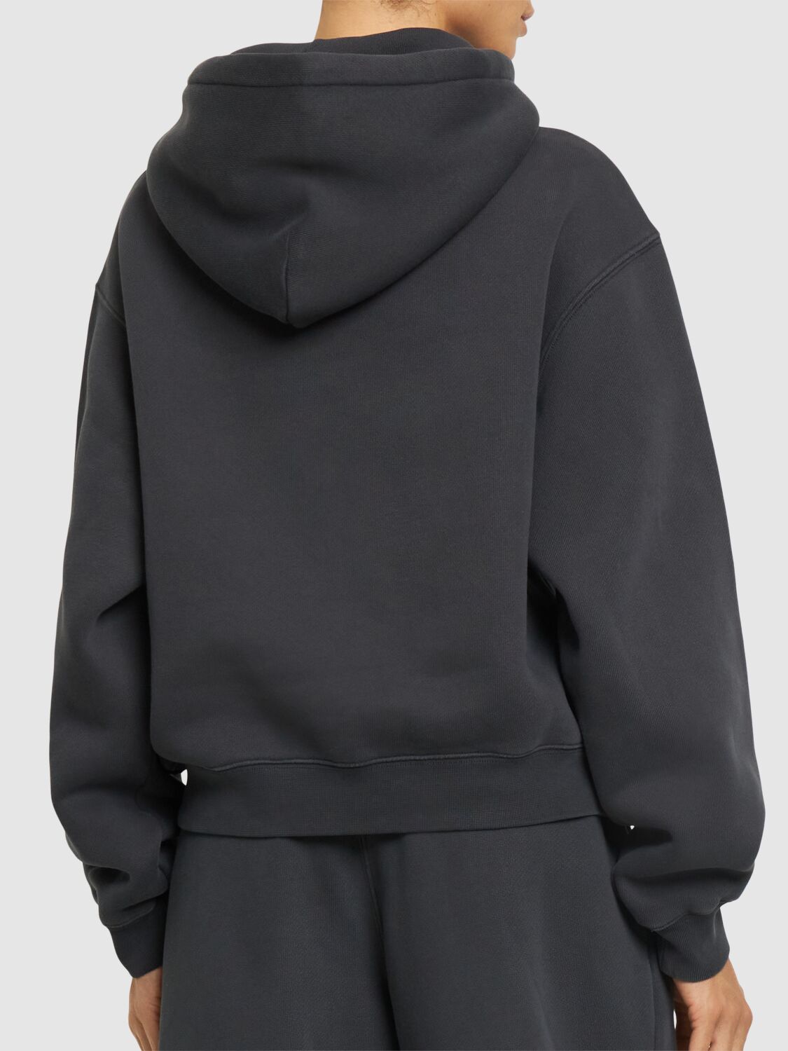 Shop Alexander Wang Essential Terry Cotton Hoodie W/ Logo In Dark Grey