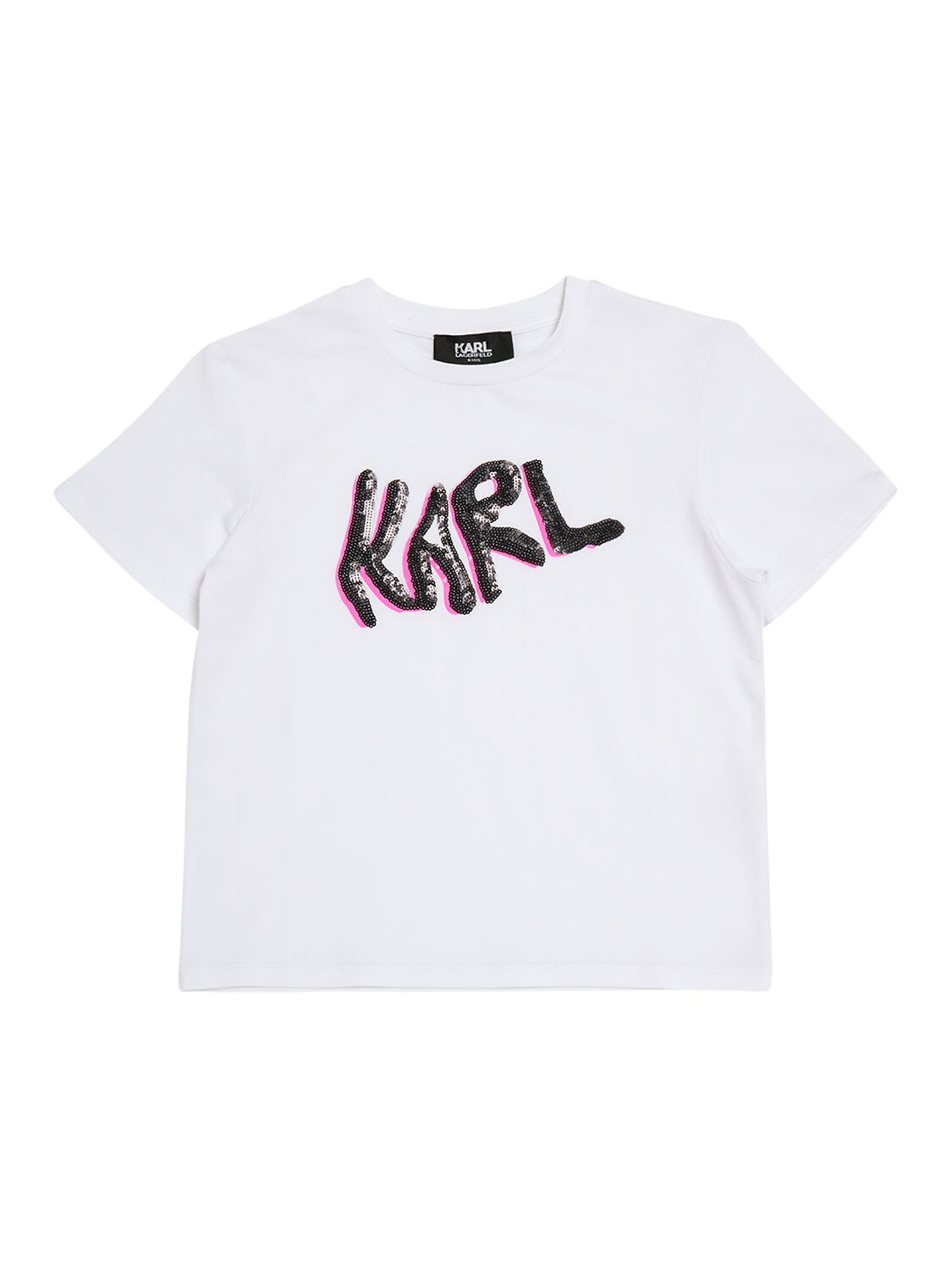 Karl Lagerfeld Kids' Embellished Cotton Jersey T-shirt In 화이트