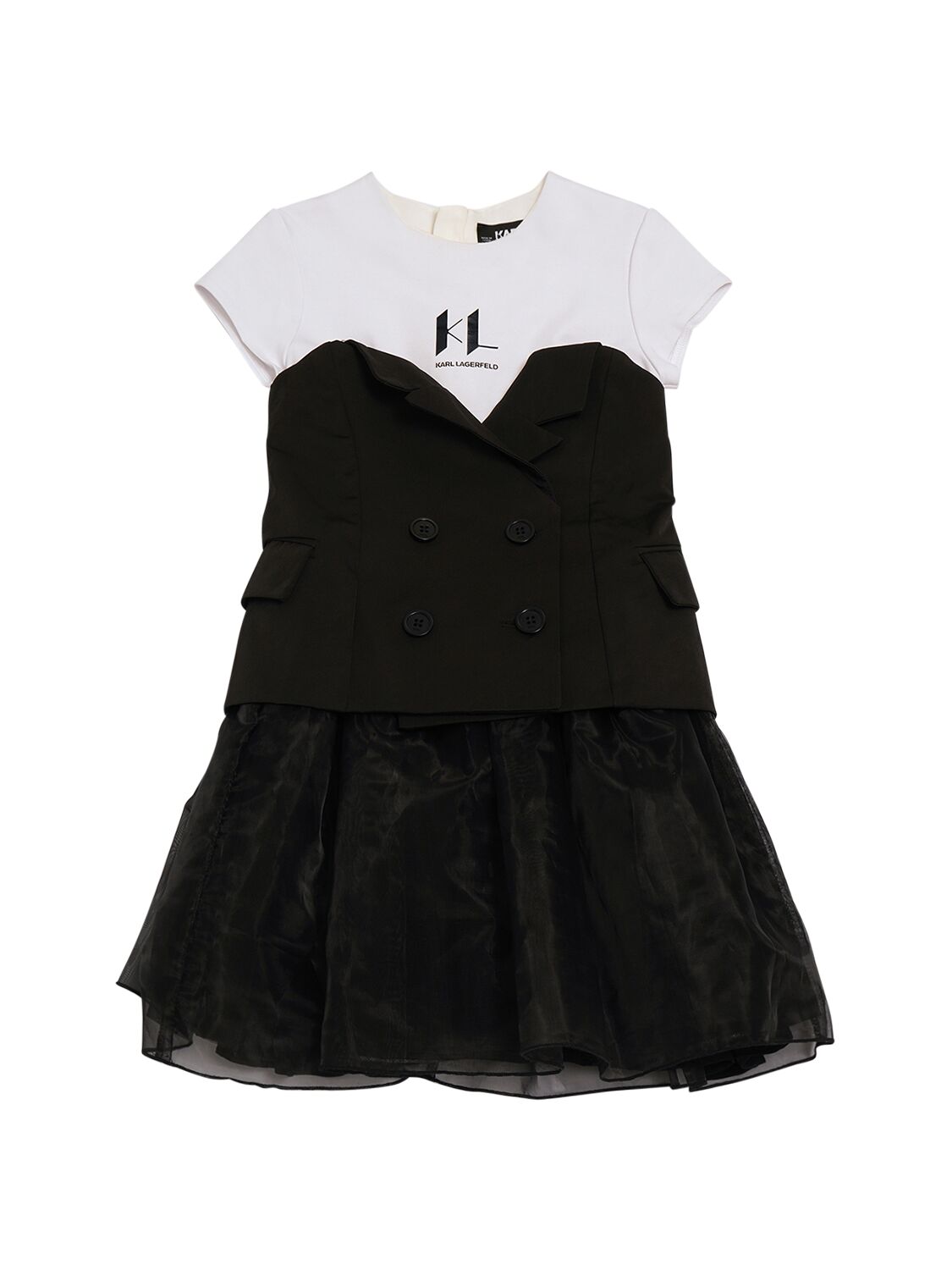 Karl Lagerfeld Kids' Viscose & Organza Party Dress In Black