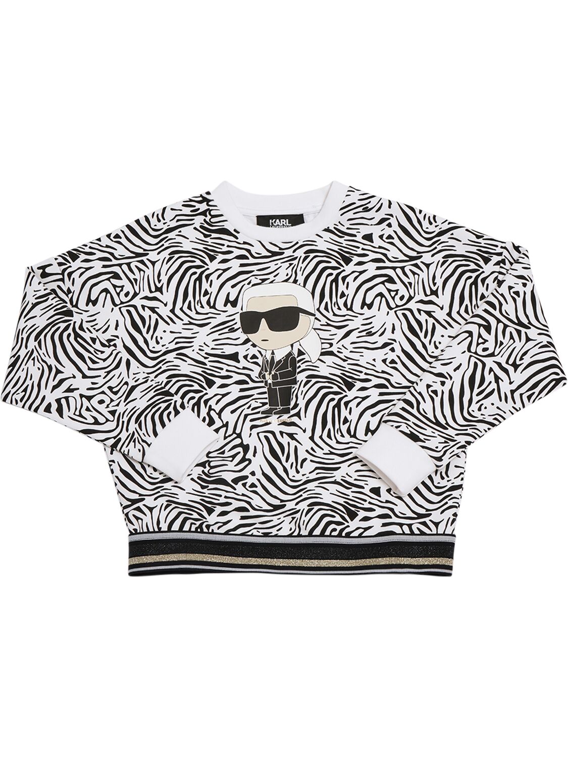 Karl Lagerfeld Kids' Cotton Blend Jersey Logo Sweatshirt In White,black