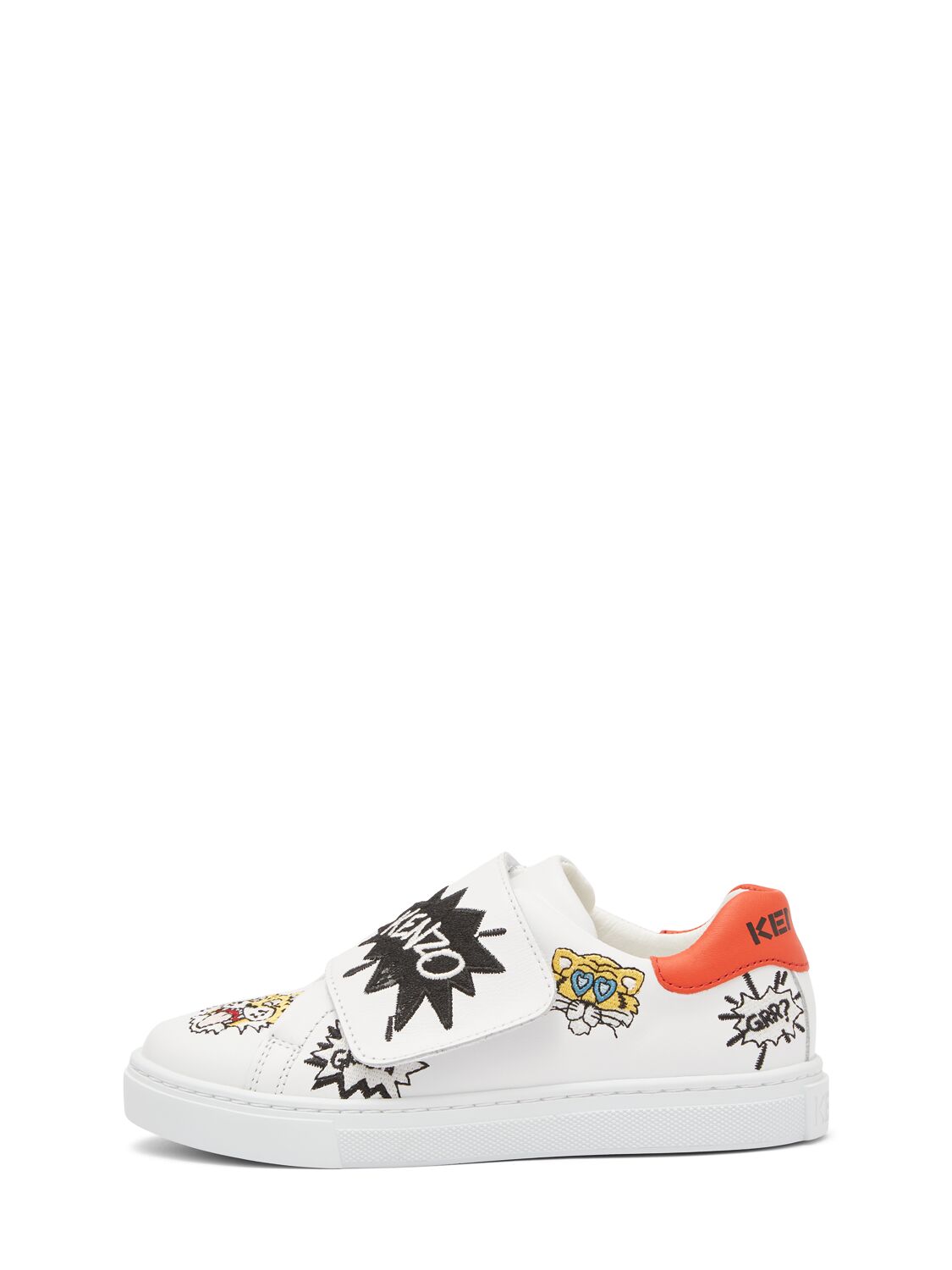 Kenzo Kids' Embroidered Leather Strap Trainers In White
