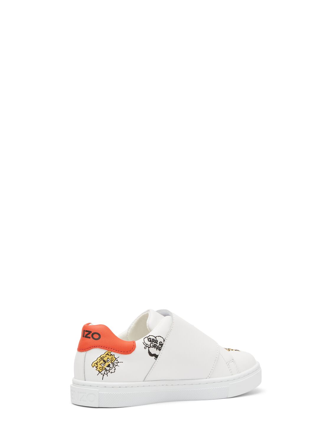 Shop Kenzo Embroidered Leather Strap Sneakers In White
