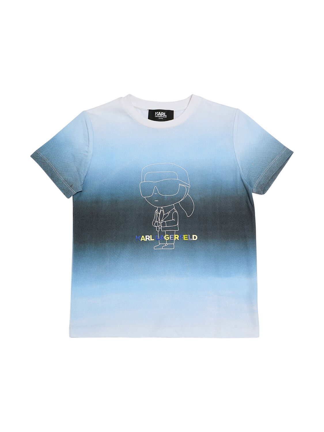 Karl Lagerfeld Kids' 棉质平纹针织t恤 In White,blue