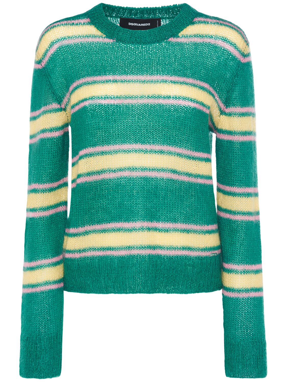Dsquared2 Striped Mohair Blend Crewneck Sweater In Green,yellow