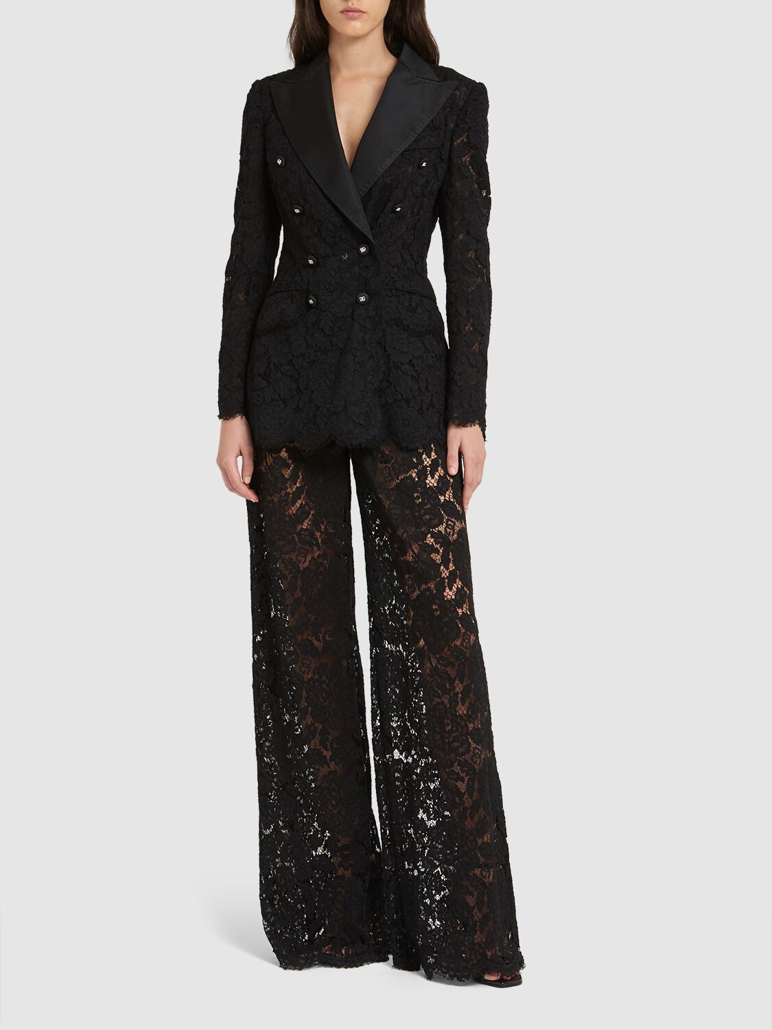 Shop Dolce & Gabbana Floral & Dg Lace Tuxedo Jacket In Black