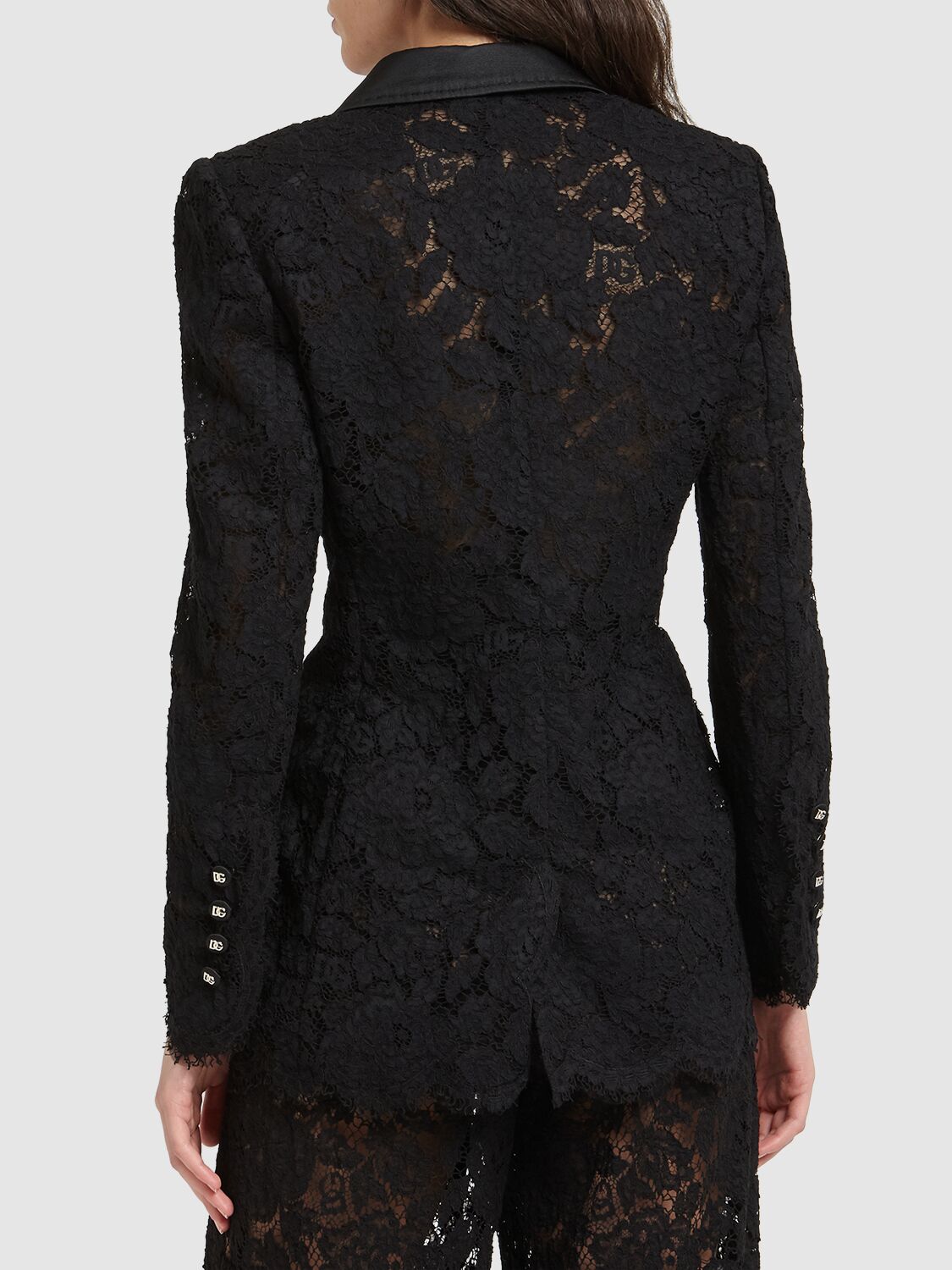 Shop Dolce & Gabbana Floral & Dg Lace Tuxedo Jacket In Black