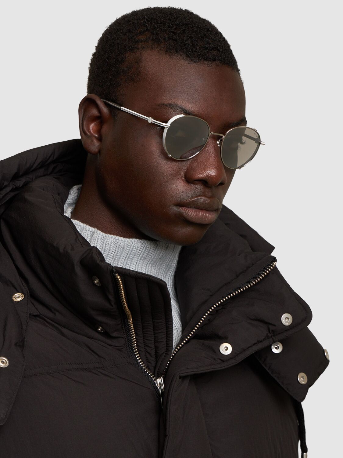 Shop Moncler Round Metal Sunglasses In Yellow