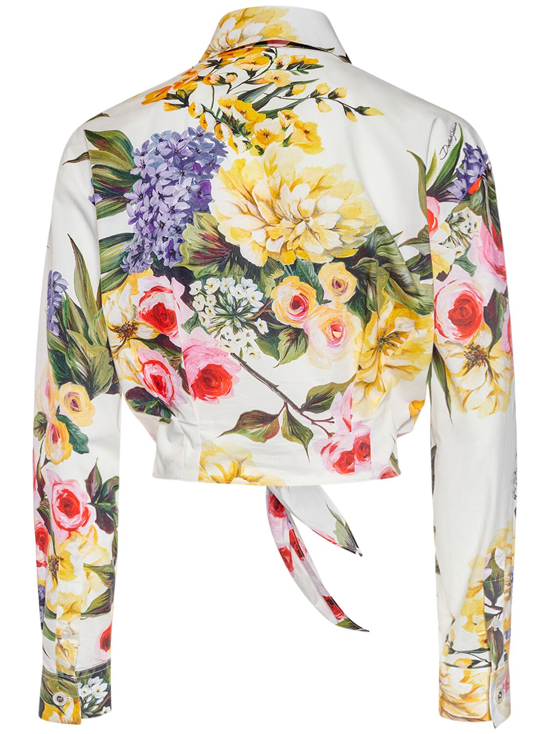 Shop Dolce & Gabbana Flower Print Cotton Poplin Crop Shirt In Bunt