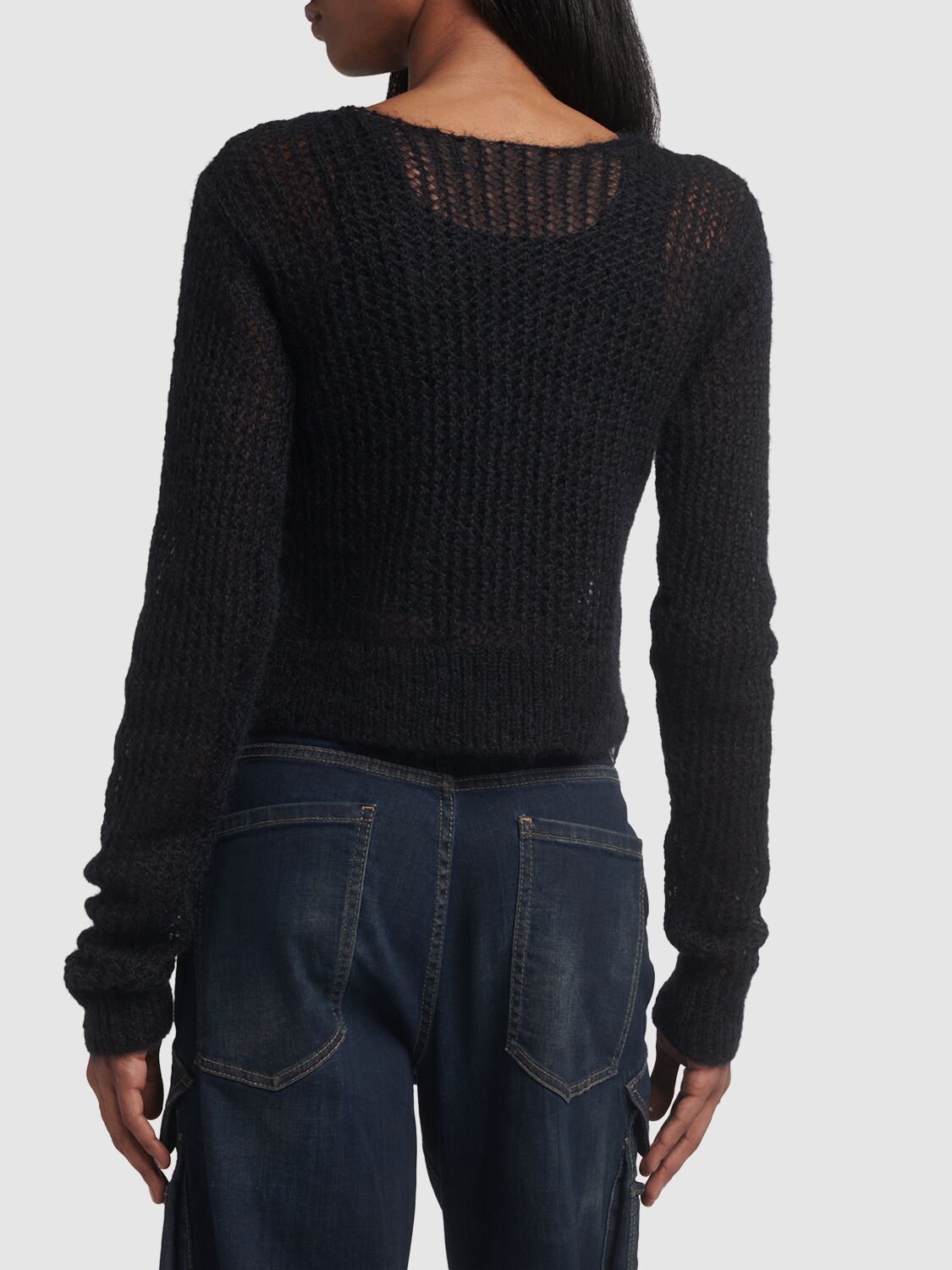 Shop Dsquared2 Mohair Blend Open Knit Sweater In Black