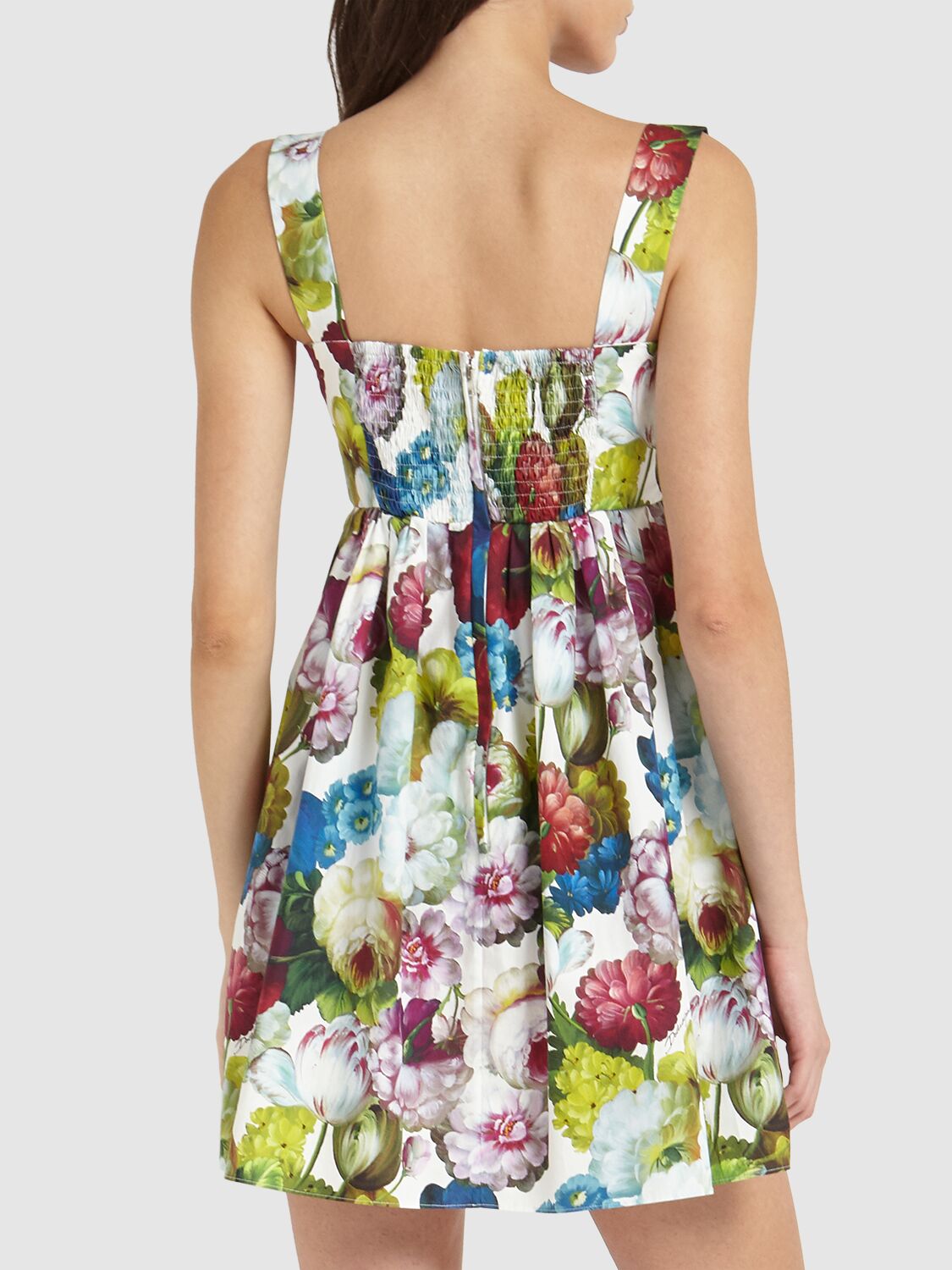 Shop Dolce & Gabbana Cotton Poplin Flower Print Mini Dress In Multicolor