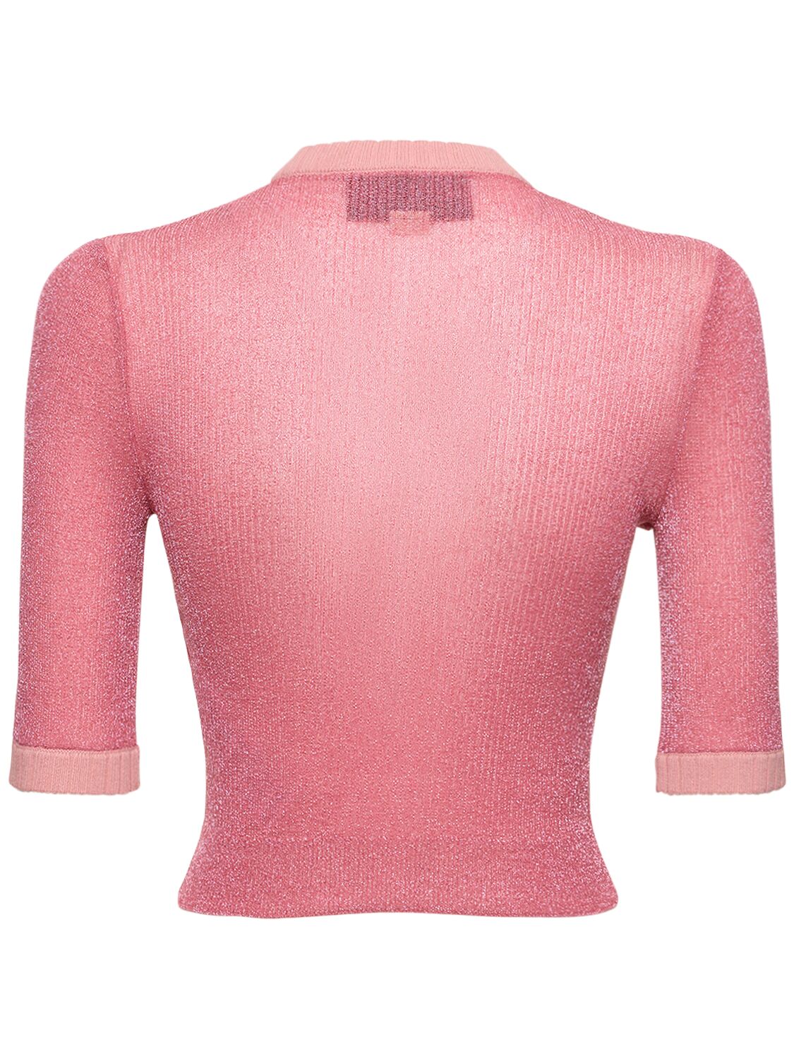 Shop Gucci Nylon Lamé Knit Top In Rosewood Pink