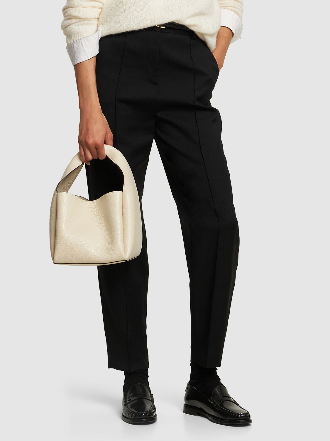 Shop Totême Bucket Pebble Grain Leather Bag In Milk