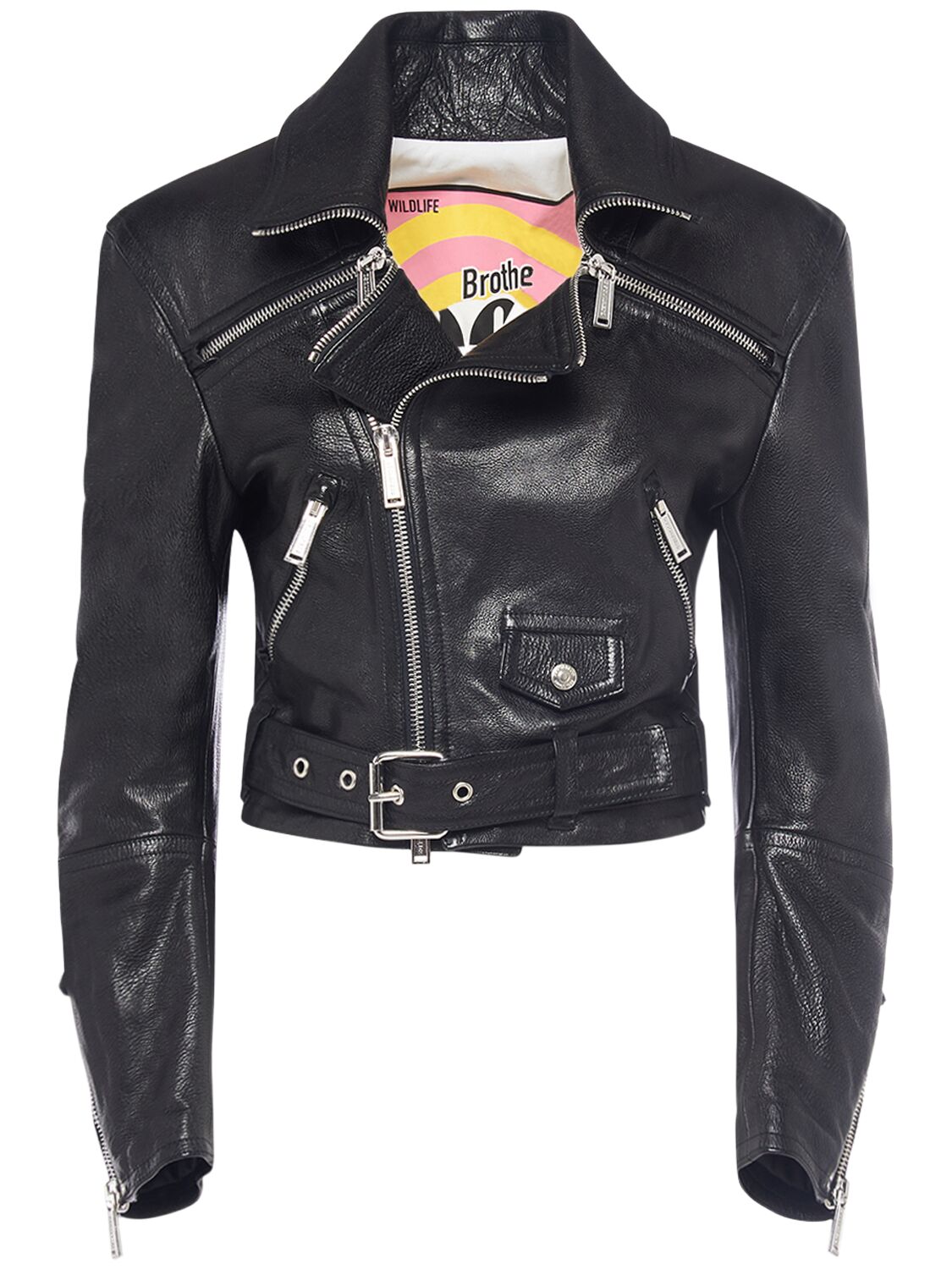 Image of Leather Biker Jacket W/ Belt