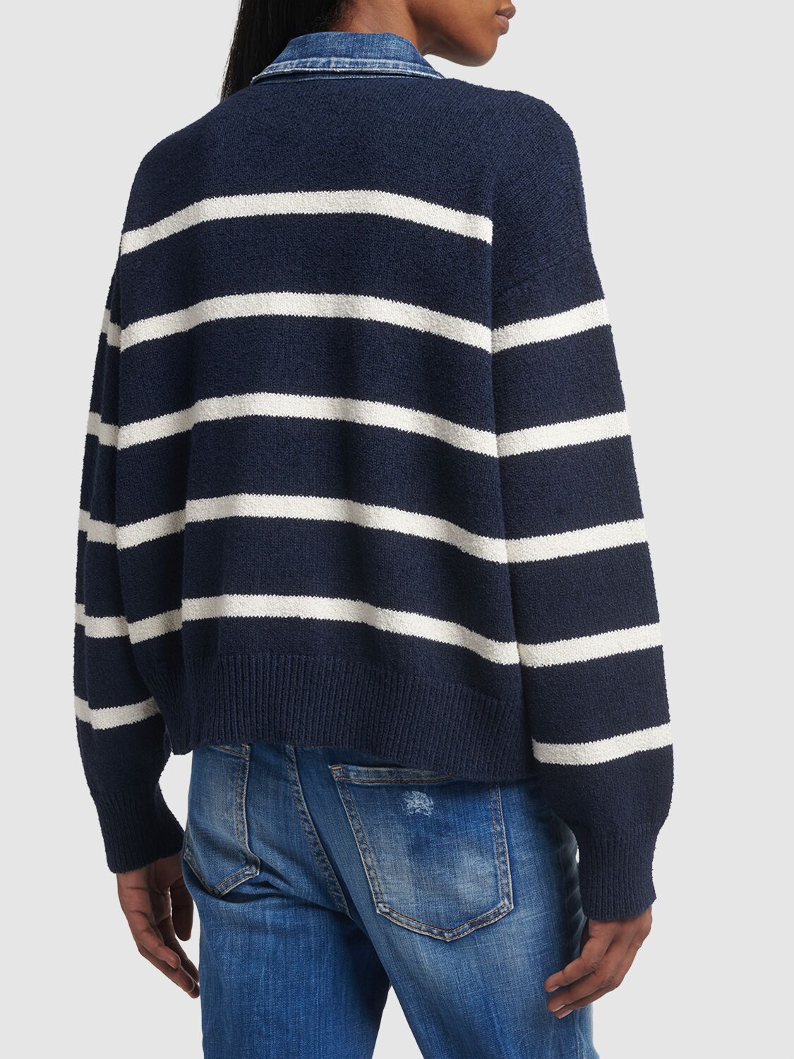 Shop Dsquared2 Knit Cotton & Denim Cardigan In Navy,white