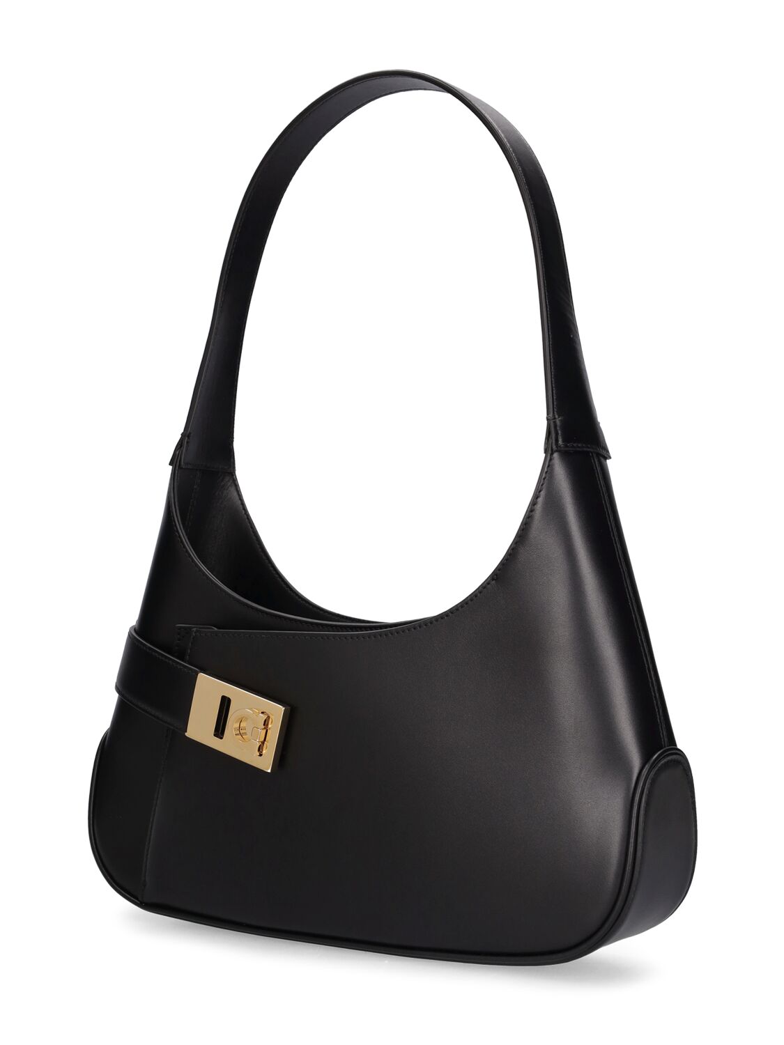Shop Ferragamo Medium Archive Leather Shoulder Bag In Black