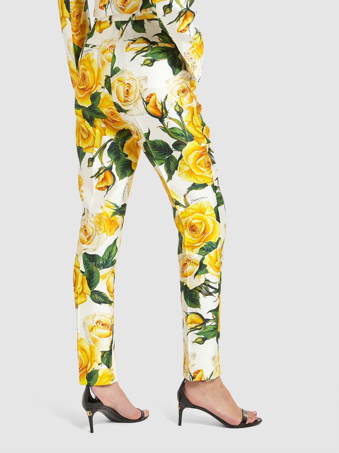 Shop Dolce & Gabbana Silk Mikado Rose Print Straight Pant In Multicolor