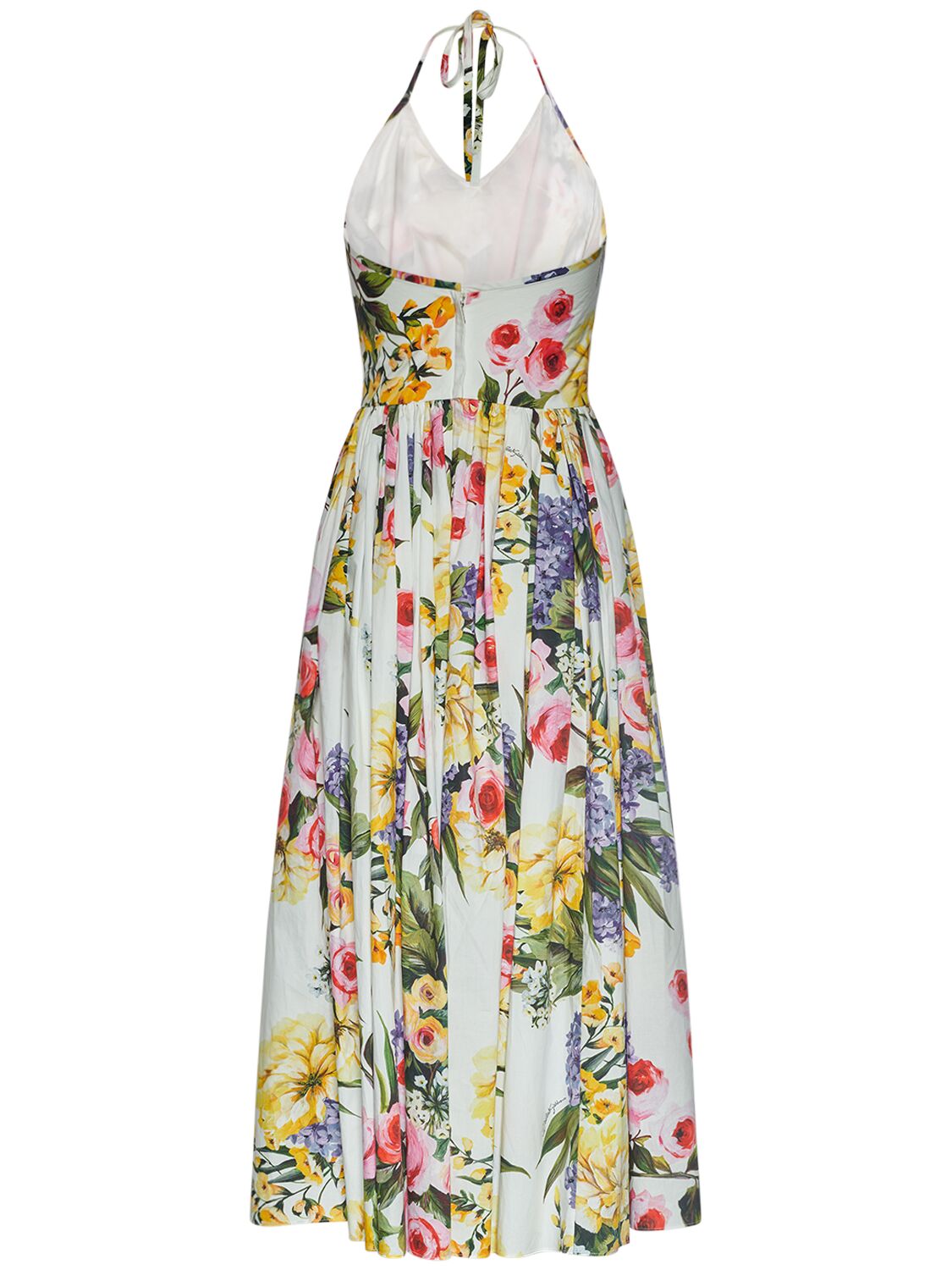 Shop Dolce & Gabbana Printed Cotton Poplin Midi Dress In Bunt