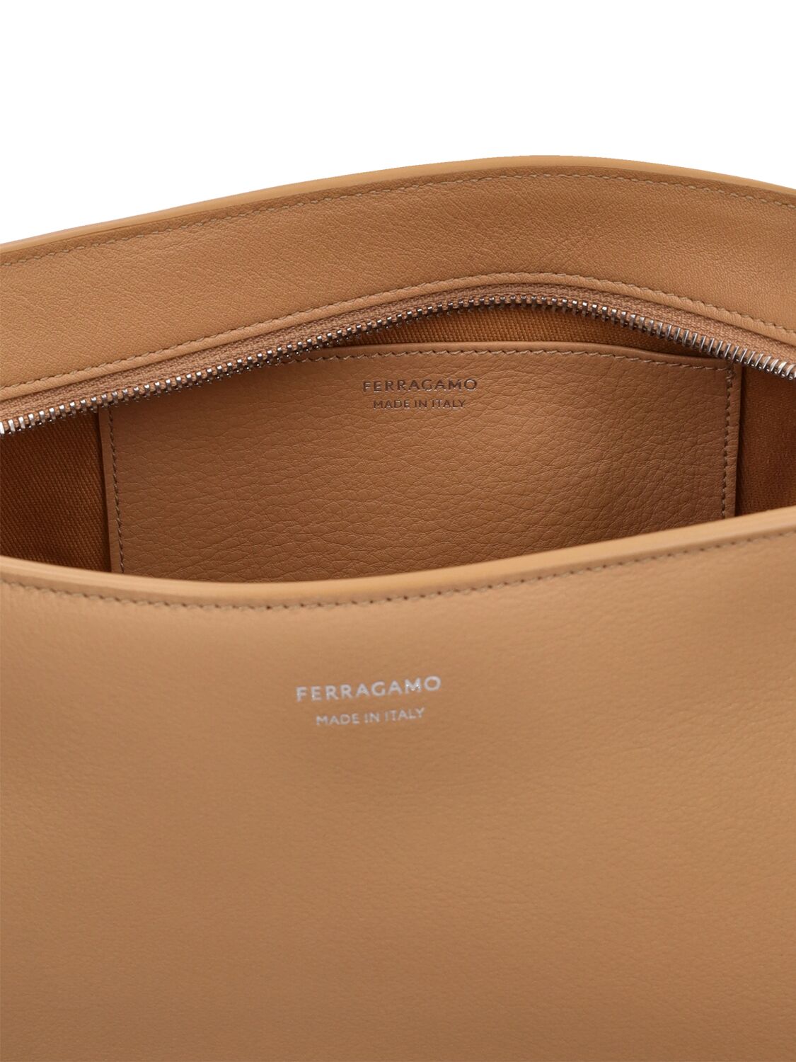 Shop Ferragamo Star Logo Leather Pouch In Light Camel