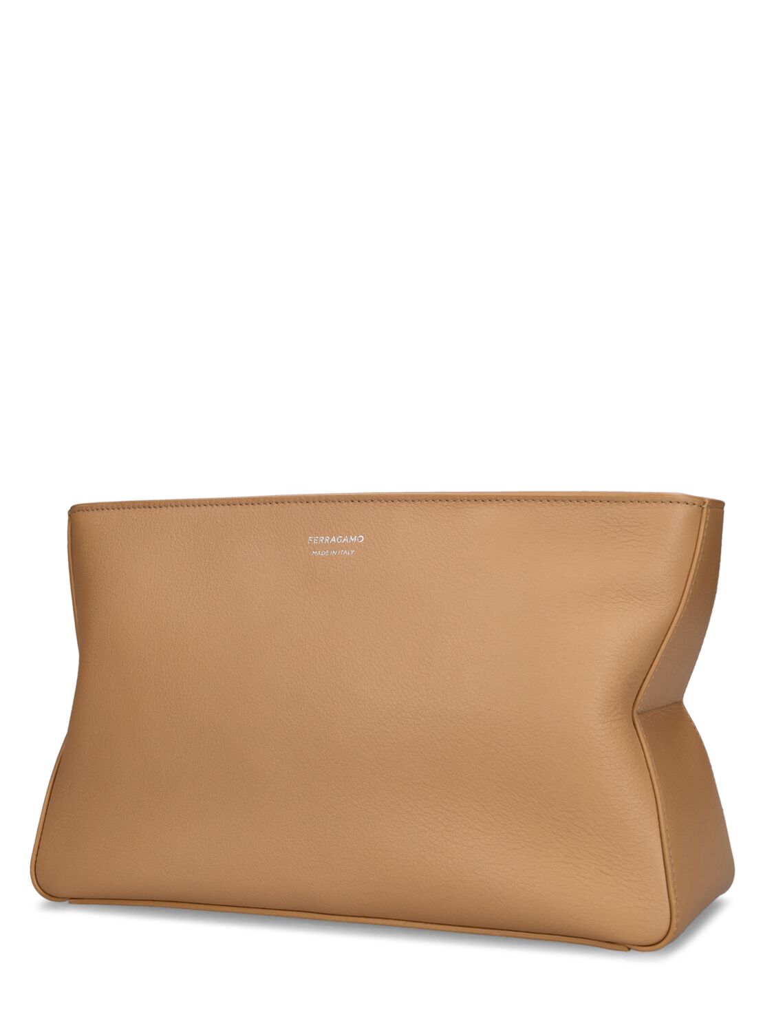 Shop Ferragamo Star Logo Leather Pouch In Light Camel