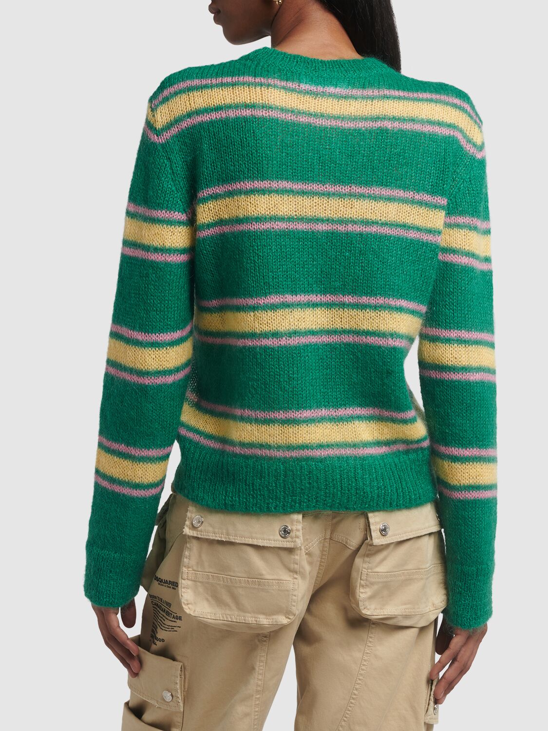 Shop Dsquared2 Striped Mohair Blend Crewneck Sweater In Green,yellow