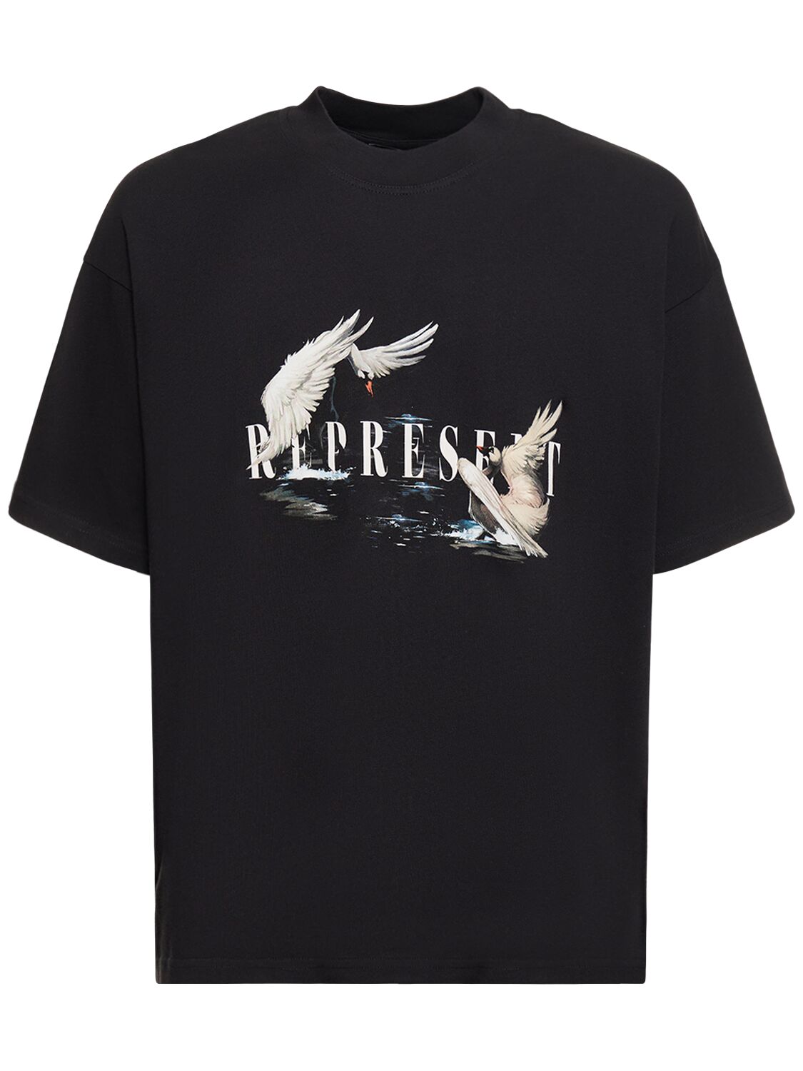 Image of Swan Printed Cotton T-shirt