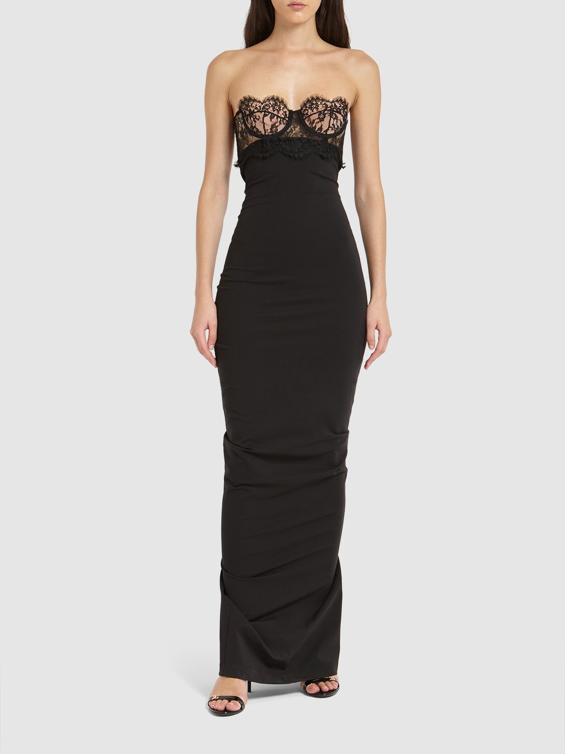 Shop Dolce & Gabbana Stretch Jersey Strapless Long Dress In Black