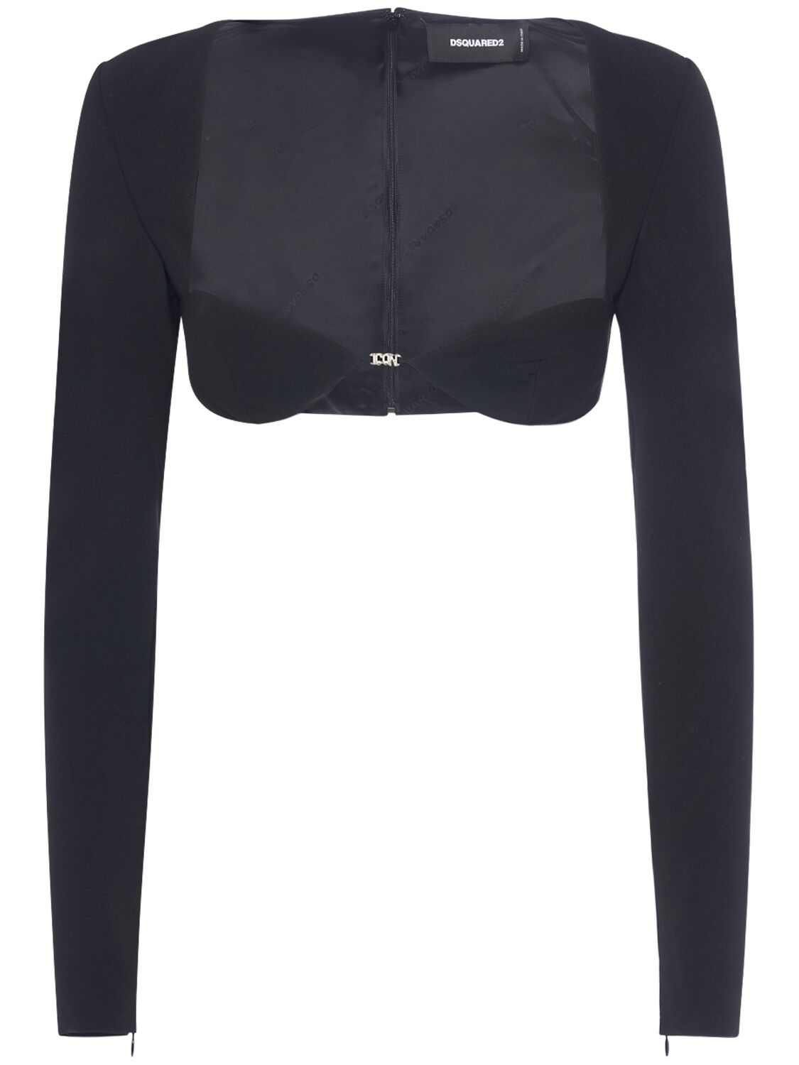 Dsquared2 Crepe Cady Long Sleeved Bra Top In Black