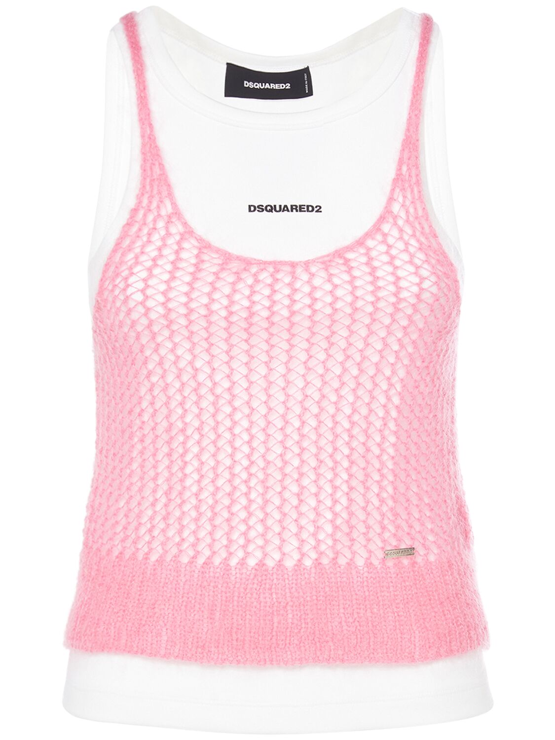 Dsquared2 Layered Mohair Blend & Jersey Tank Top In Pink,white