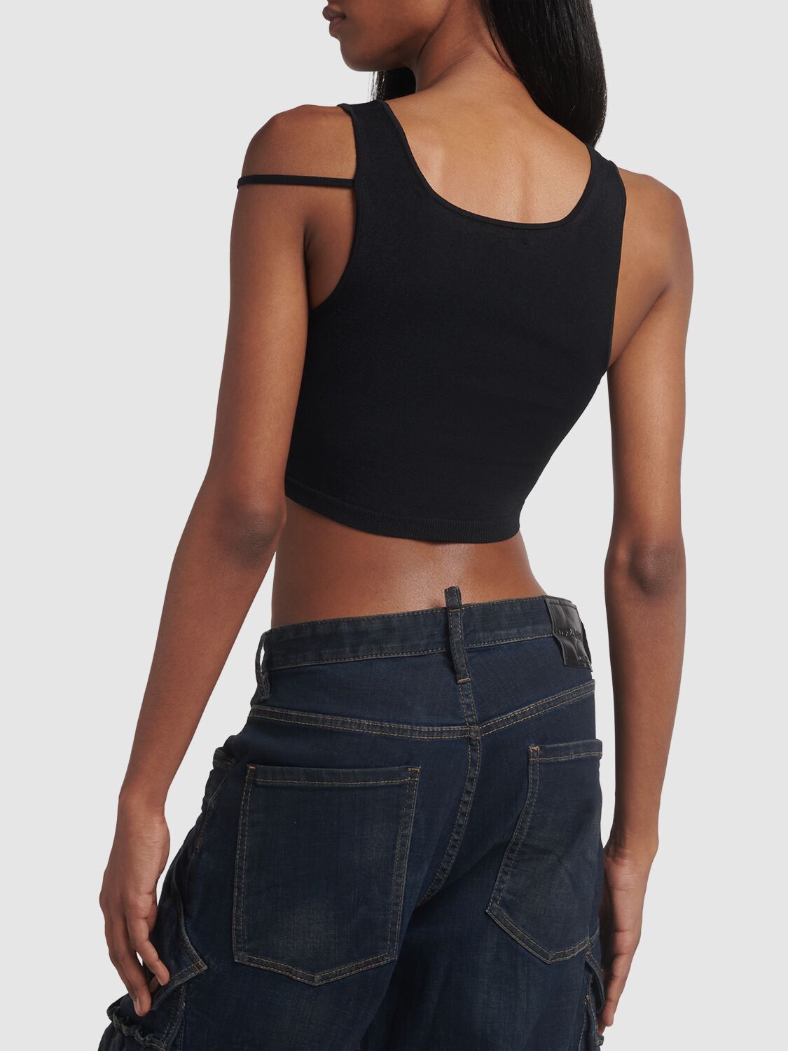 Shop Dsquared2 Cropped Viscose Jersey Tank Top In Black