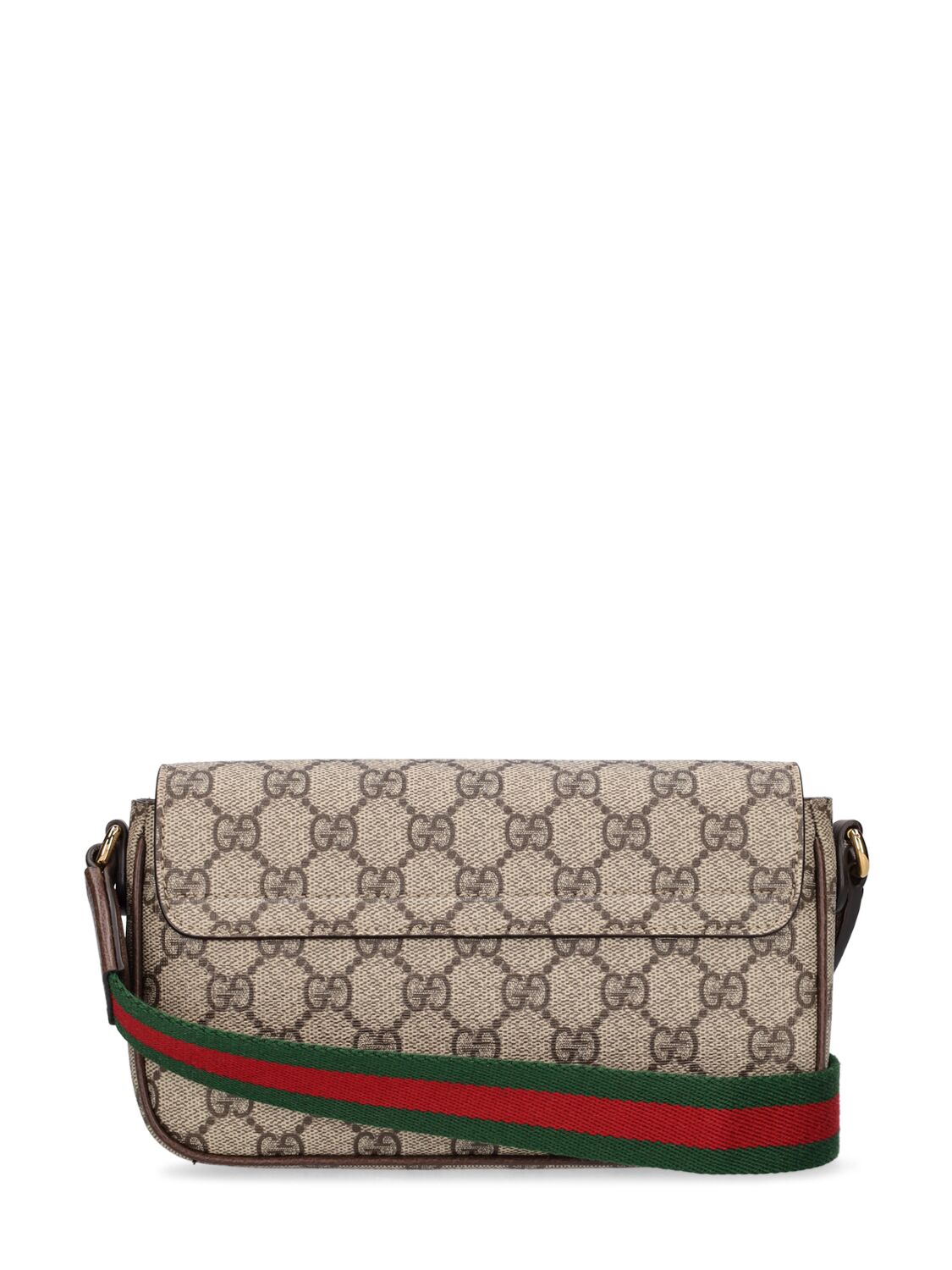 Shop Gucci Mini Ophidia Gg Canvas Shoulder Bag In Graubraun