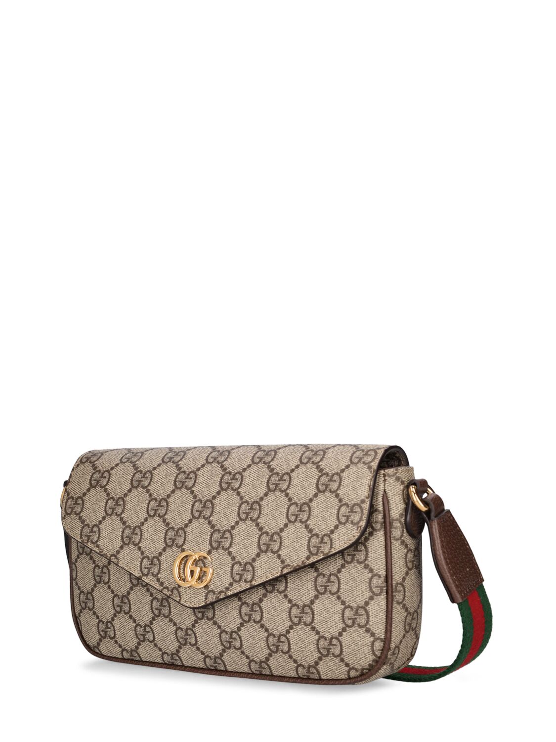 Shop Gucci Mini Ophidia Gg Canvas Shoulder Bag In Graubraun