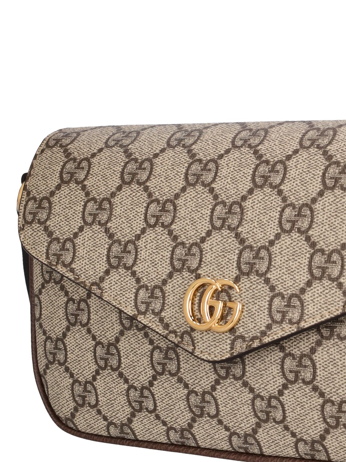 Shop Gucci Mini Ophidia Gg Canvas Shoulder Bag In Graubraun